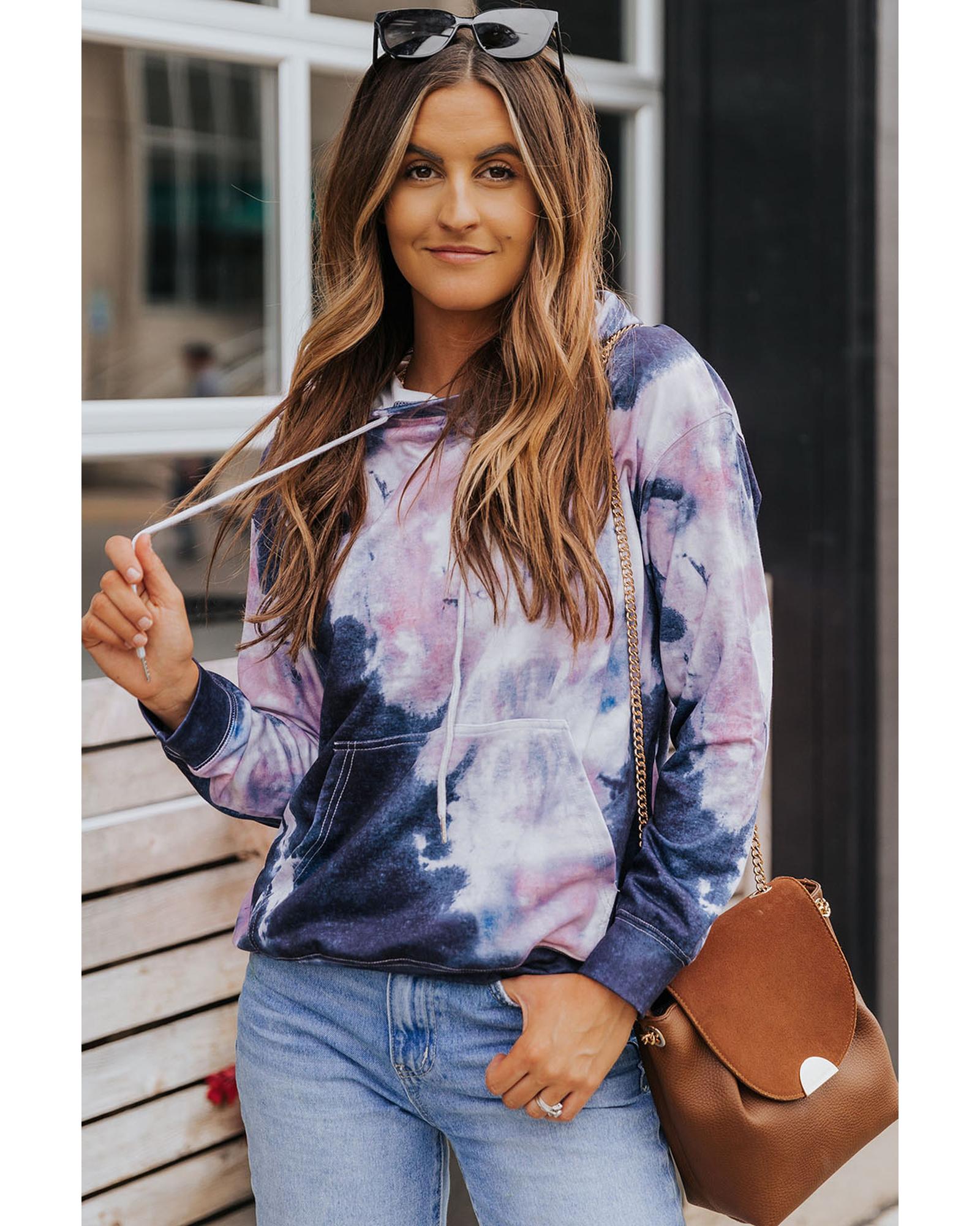 V539-AZEXDC25312240-22-S-161554-00 Azura Exchange Kangaroo Pocket Tie-dye Hoodie - S - Image 1