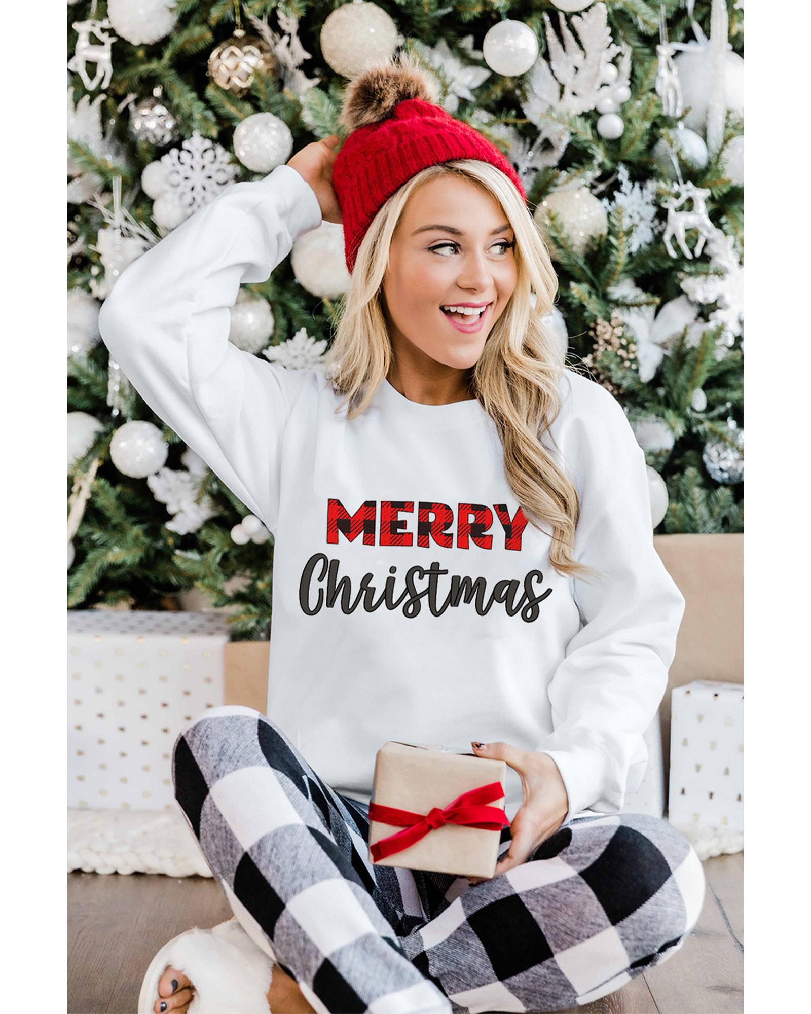 V539-AZEXDC25313586-1-L-202508290515-00 Azura Exchange MERRY Christmas Plaid Print Pullover Sweatshirt - L - Image 1