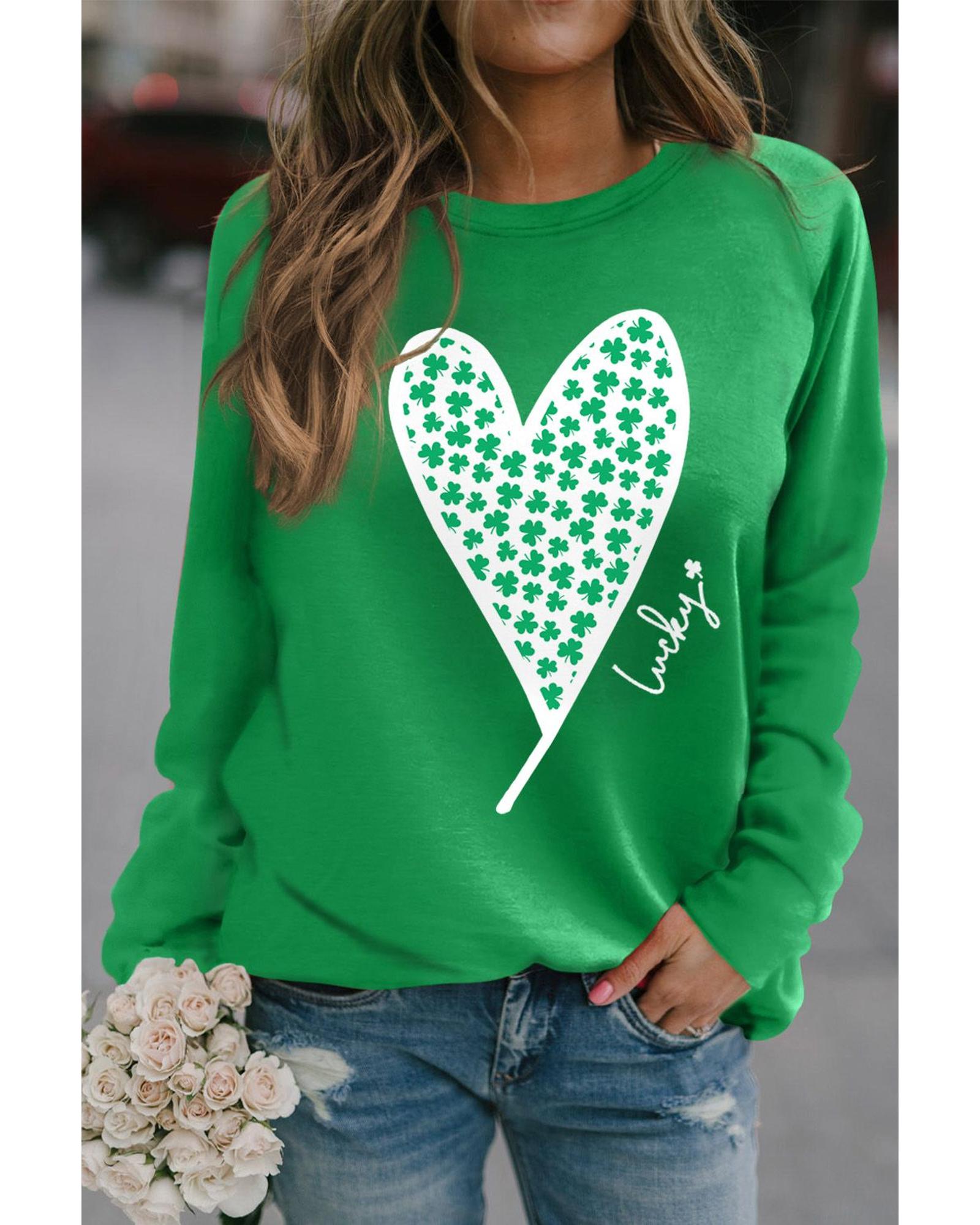 V539-AZEXDC25314342-9-S-202508260030-00 Azura Exchange Lucky Clover Heart Graphic Sweatshirt - S - Image 1