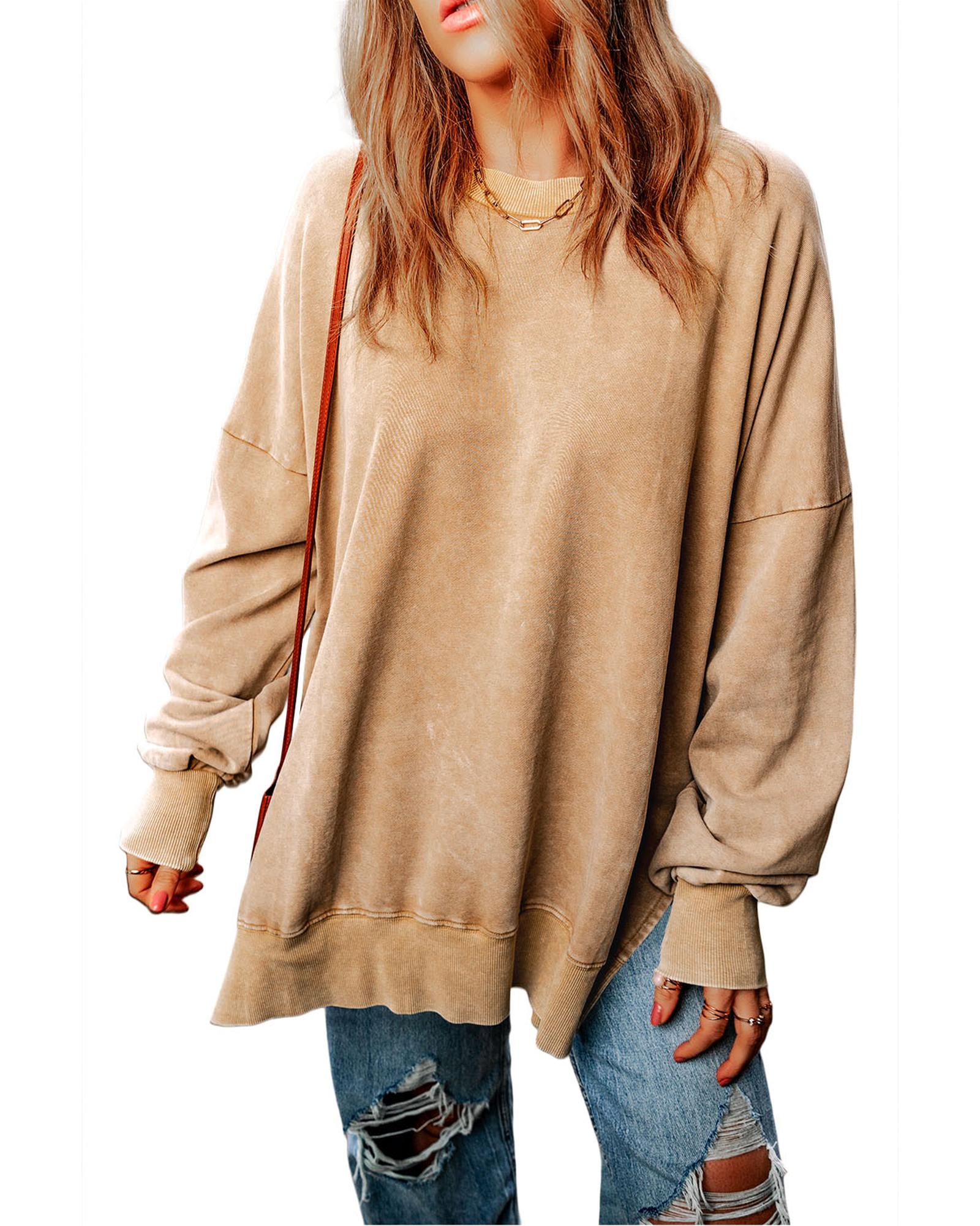 V539-AZEXDC25314678-16-XL-202508260345-00 Azura Exchange Oversized Khaki Drop Shoulder Sweatshirt - XL - Image 1