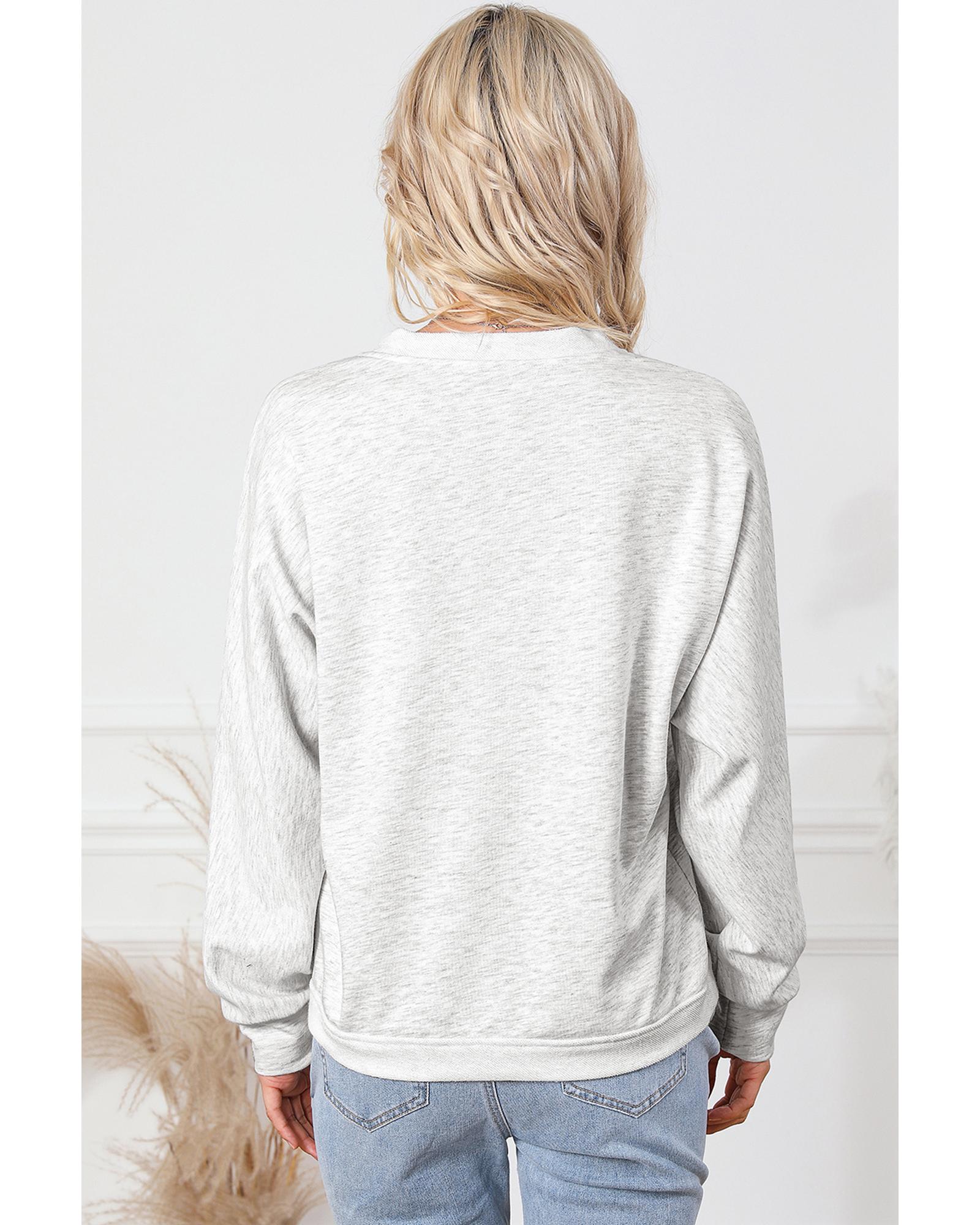 V539-AZEXDC25314735-11-M-202508300405-00 Gray Contrast Trim V Neck Wrap Sweatshirt with Pocket - M - Image 1