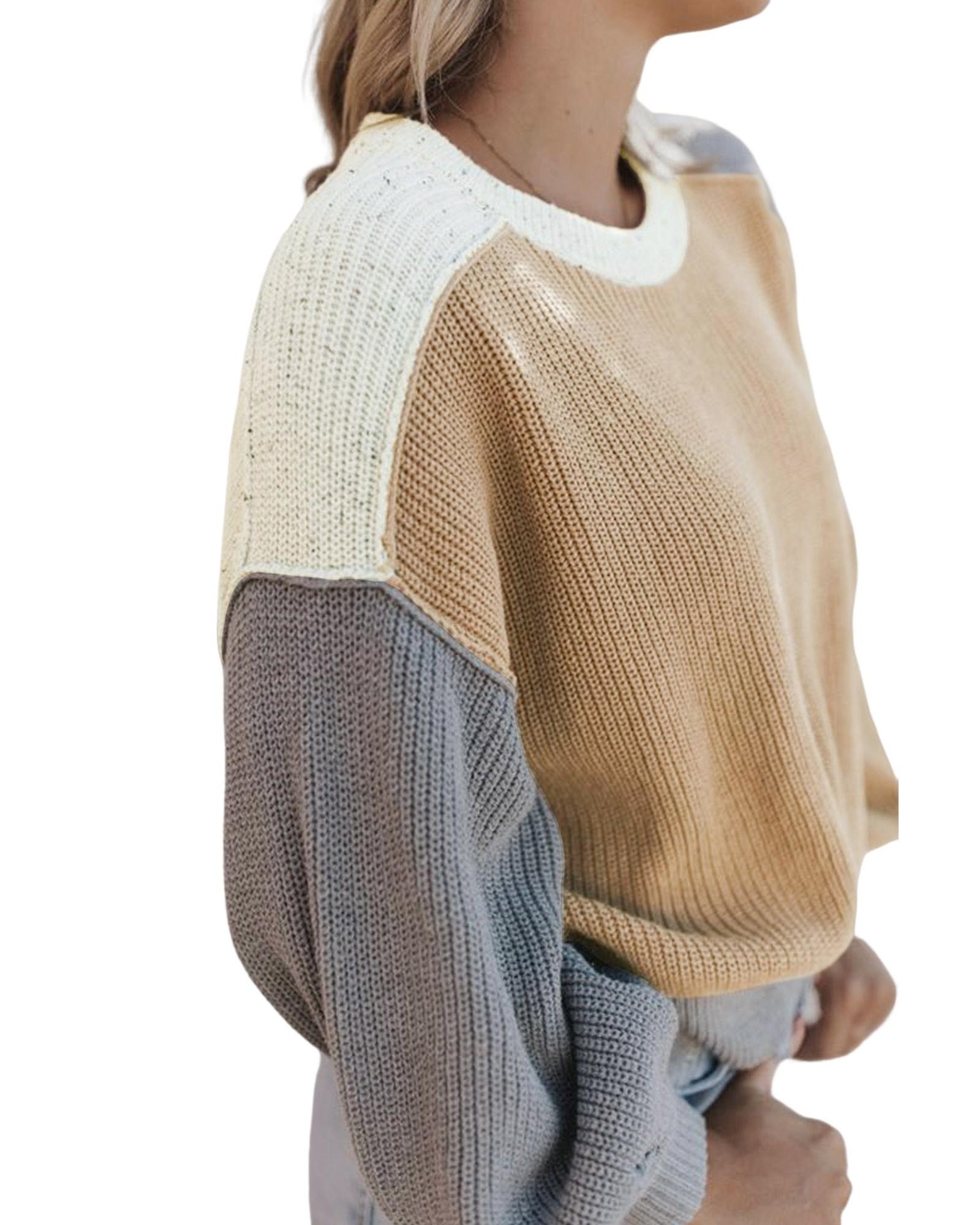 V539-AZEXDC25314985-22-XL-202508281345-00 Multicolor Color Block Patchwork Baggy Sweater - XL - Image 1