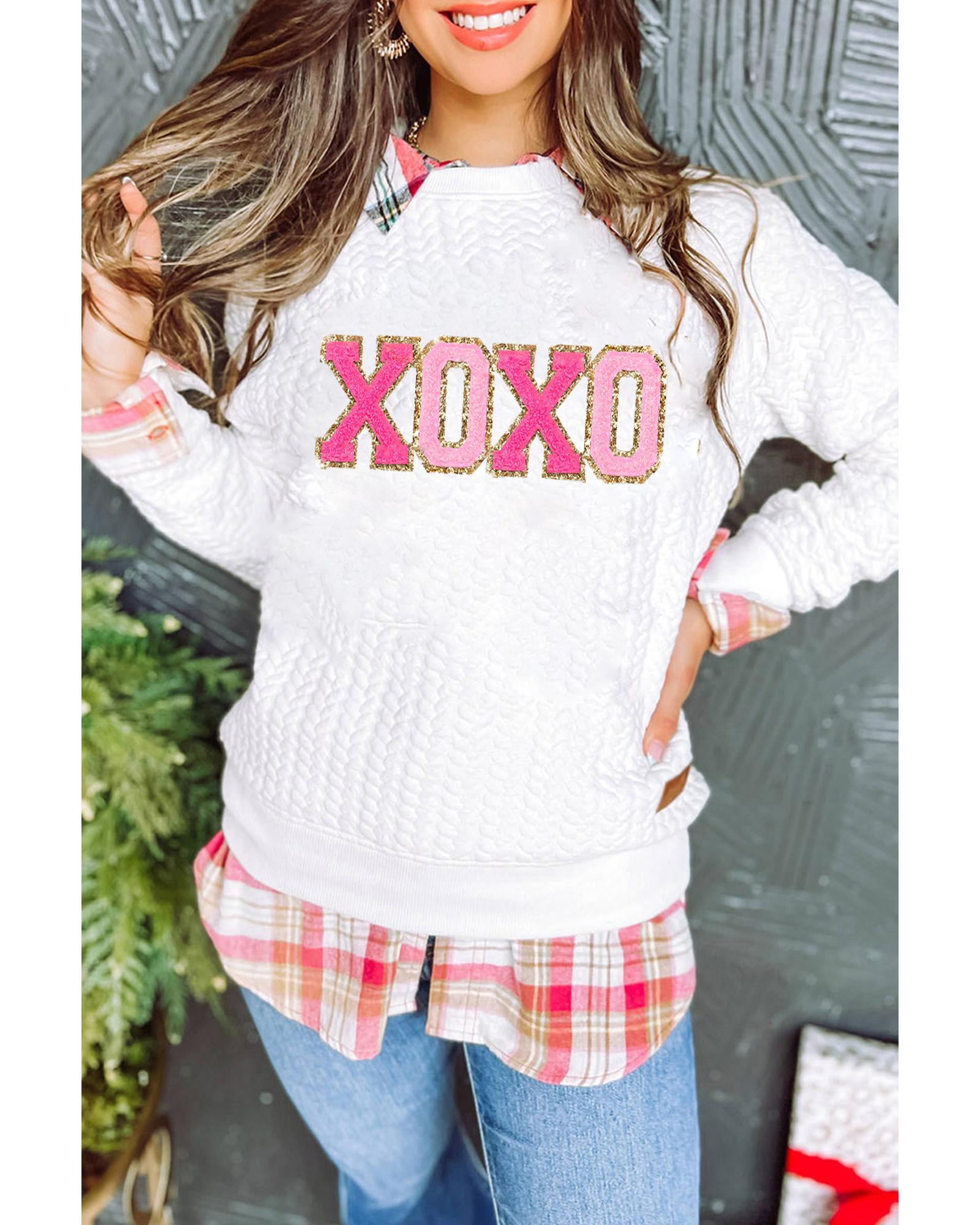 V539-AZEXDC25315291-P120-S-202506130010-00 White XOXO Glitter Chenille Cable Knit Pullover Sweatshirt - S - Image 1
