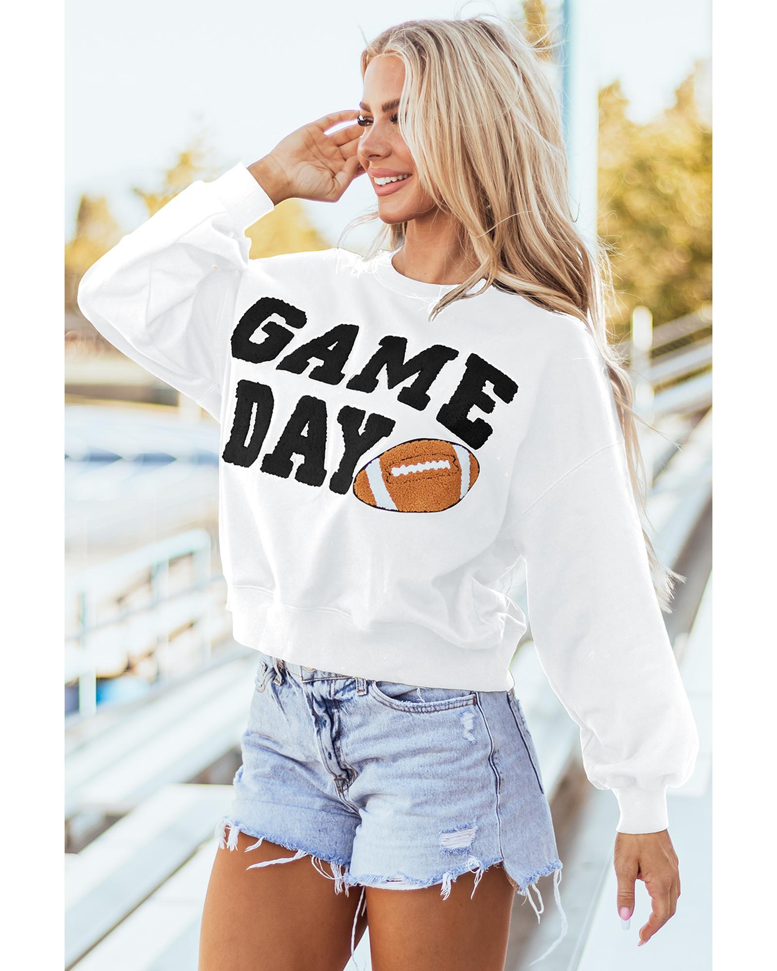 V539-AZEXDC25315505-P1-M-202508300035-00 White GAME DAY Graphic Varsity Pullover Sweatshirt - M - Image 1