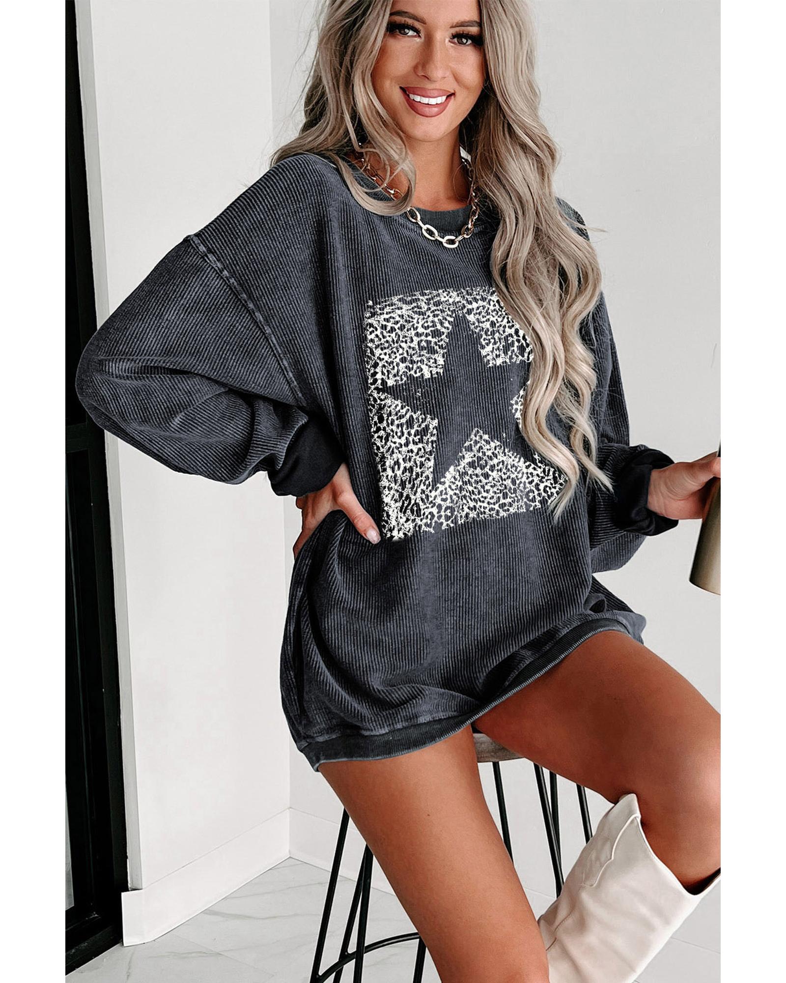 V539-AZEXDC25315574-11-M-202508290500-00 Azura Exchange Leopard Star Graphic Corded Sweatshirt - M - Image 1