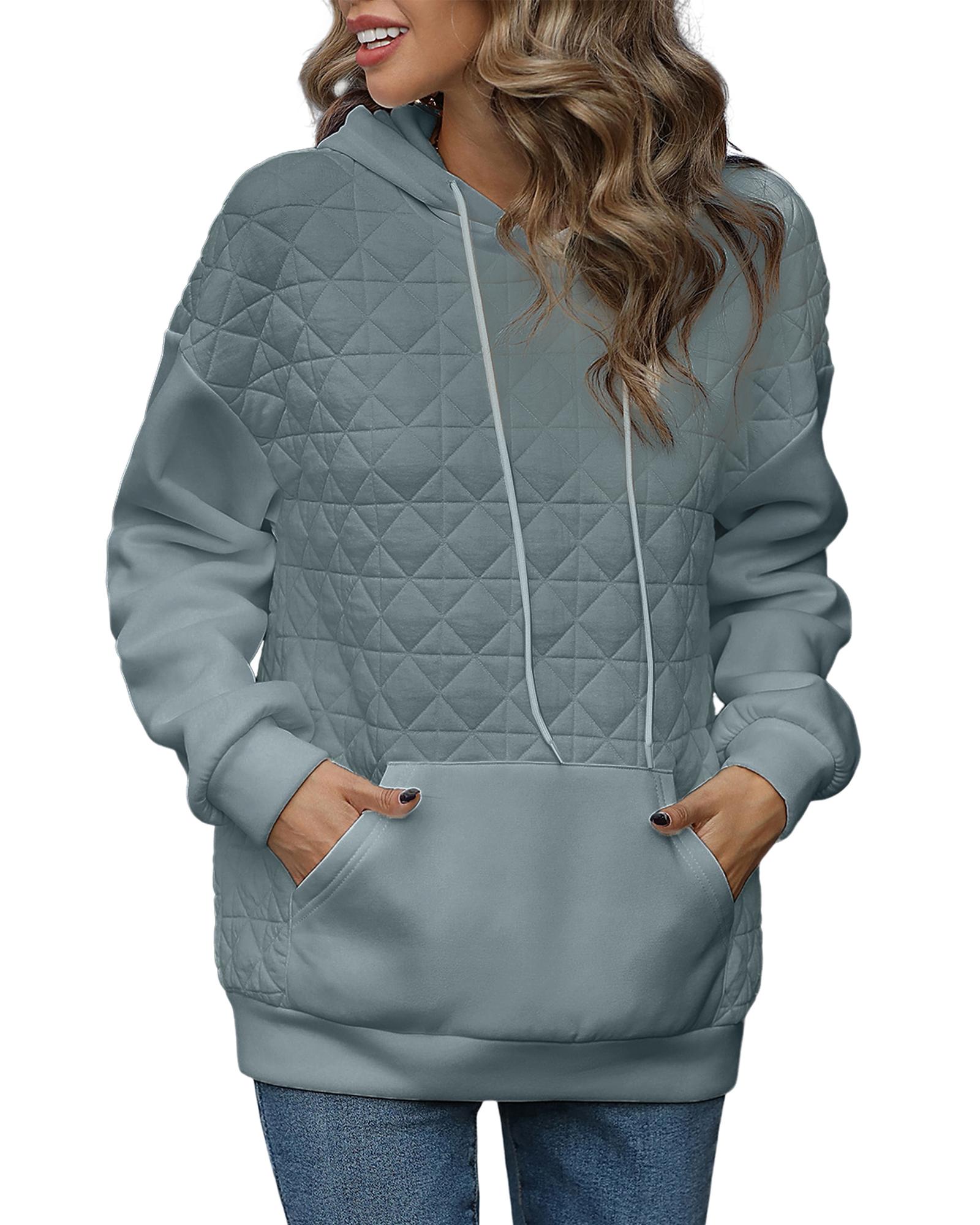 V539-AZEXDC25315649-P1011-XL-202508280535-00 Light Grey Drop Shoulder Quilted Patchwork Kangaroo Pocket Hoodie - XL - Image 1