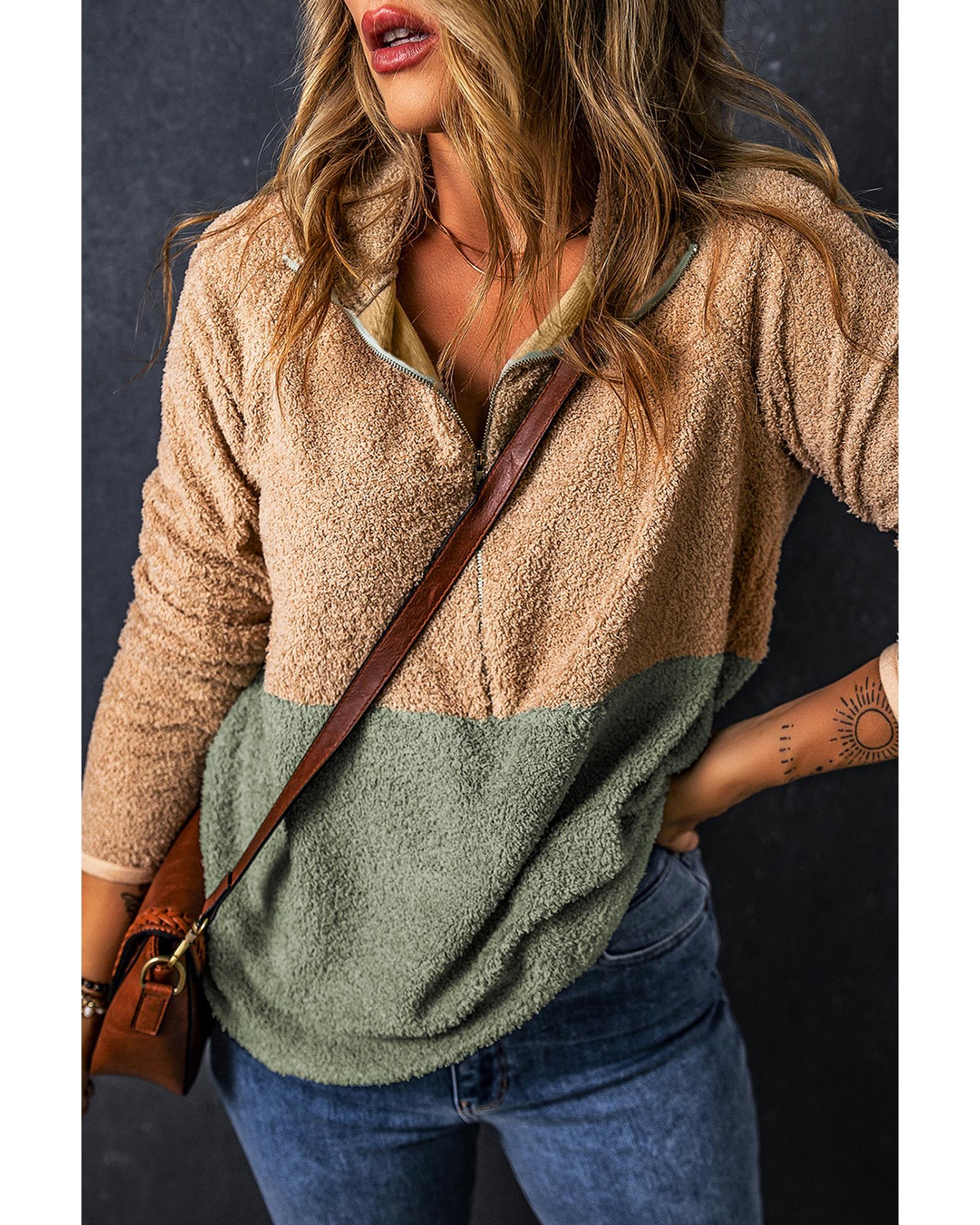 V539-AZEXDC25315911-P7016-L-202508282220-00 Smoke Gray Two Tones Color Block Half Zip Fleece Sweatshirt - L - Image 1