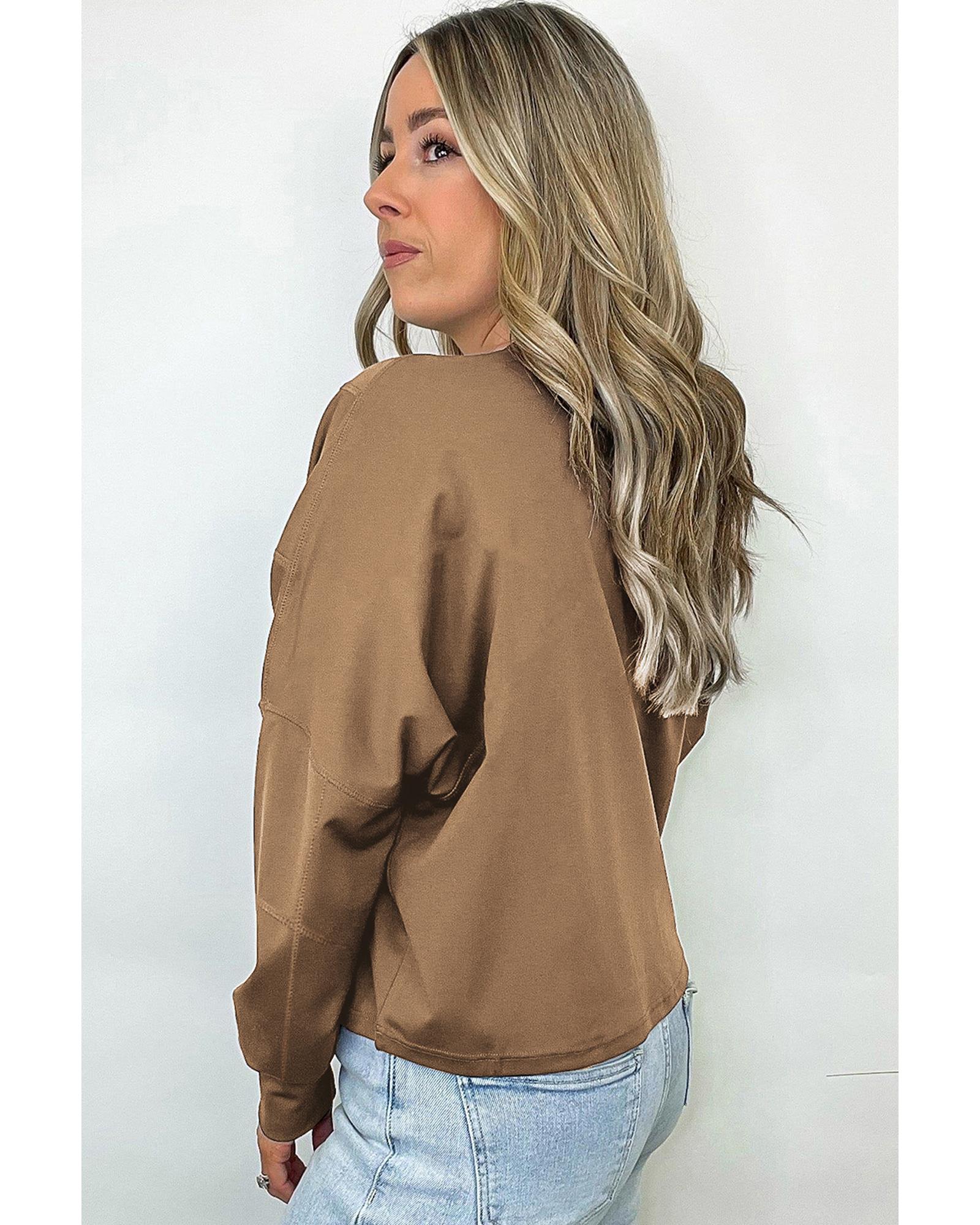 V539-AZEXDC25316091-P1017-M-202508280605-00 Coffee Solid Exposed Seam Pullover Sweatshirt - M - Image 1
