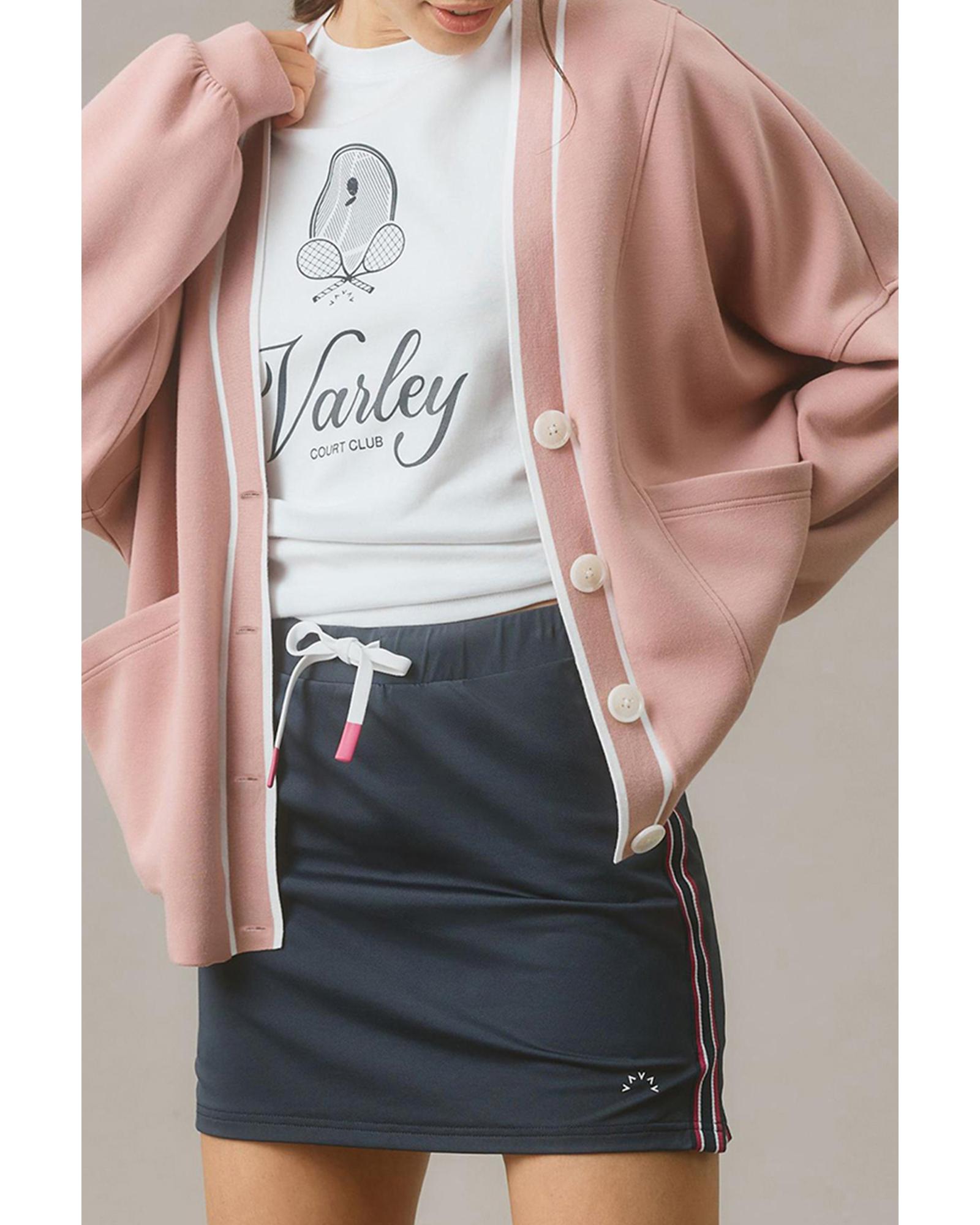 V539-AZEXDC25316209-P1019-L-202508291400-00 Pink Stripe Contrast Trim V Neck Buttoned Front Pocketed Knit Cardigan - L - Image 1