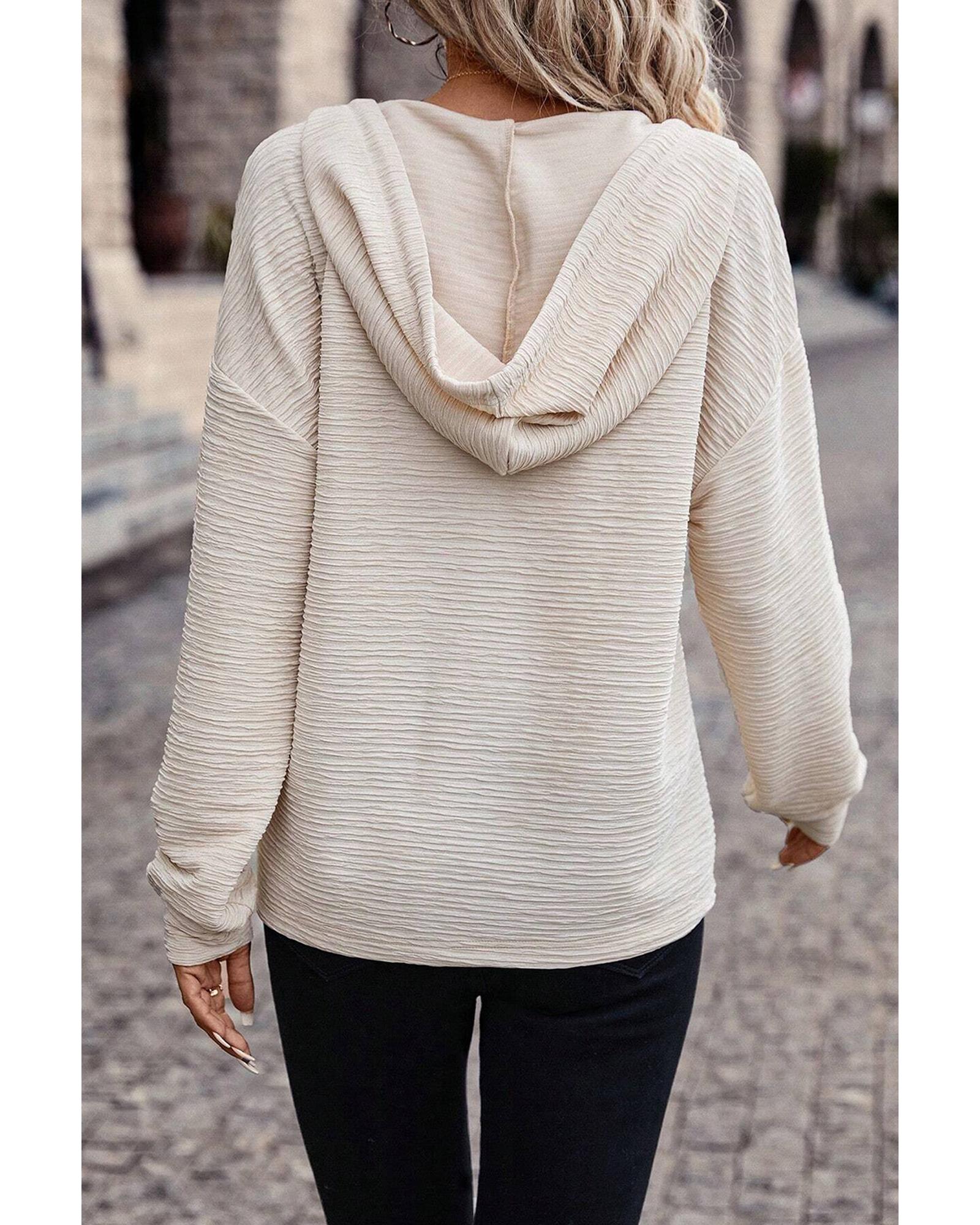 V539-AZEXDC25316399-P18-XL-202508292130-00 Apricot Solid Textured Drawstring Henley Hoodie - XL - Image 1