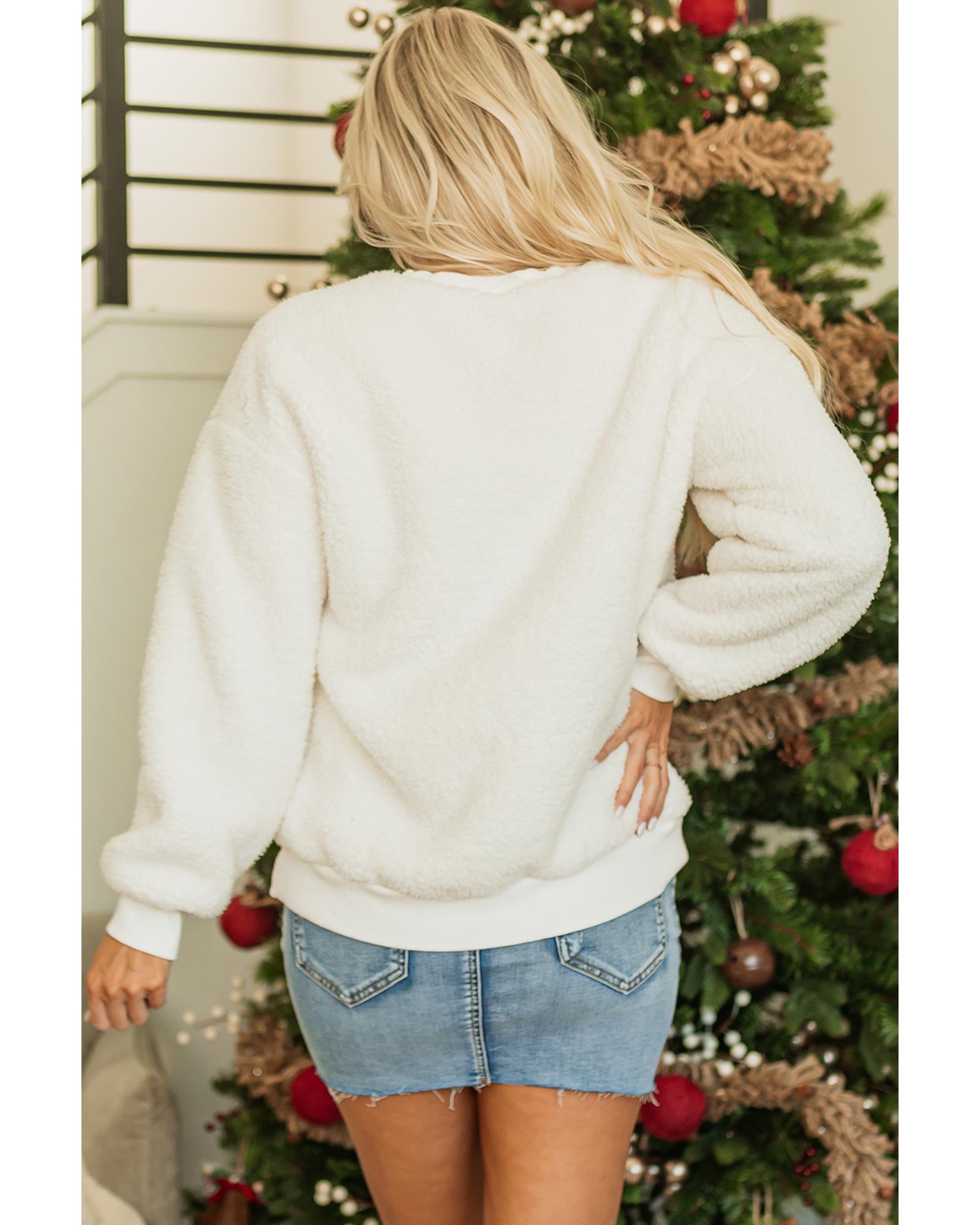 V539-AZEXDC25316501-P101-XL-202508270915-00 White Christmas MERRY & Bright Chenille Graphic Sherpa Sweatshirt - XL - Image 1