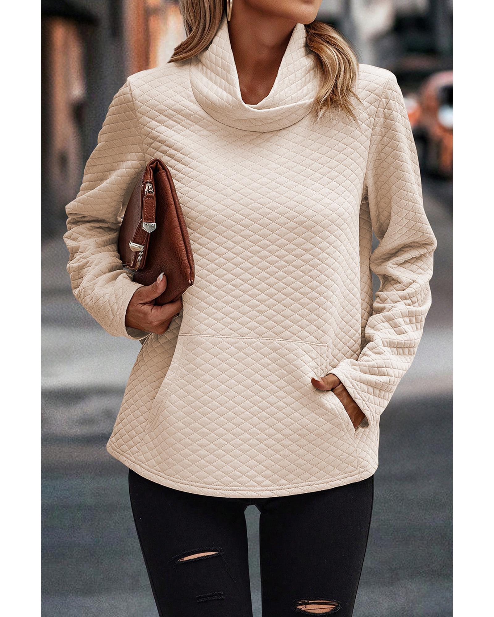 V539-AZEXDC25316576-P18-XL-202508271815-00 Apricot High Neck Kangaroo Pocket Quilted Sweatshirt - XL - Image 1