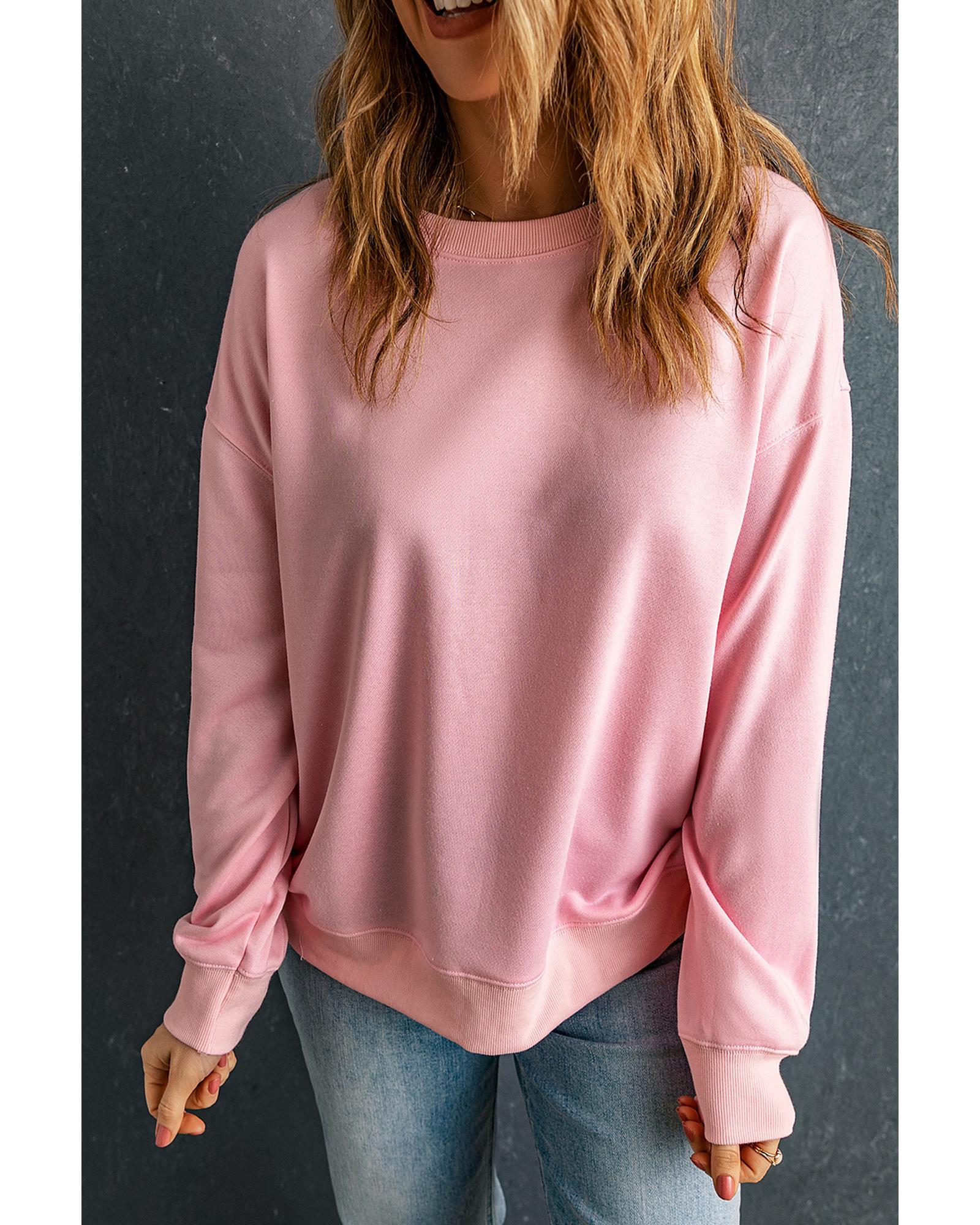 V539-AZEXDC25317184-10-XL-202508291420-00 Pink Solid Classic Crewneck Pullover Sweatshirt - XL - Image 1