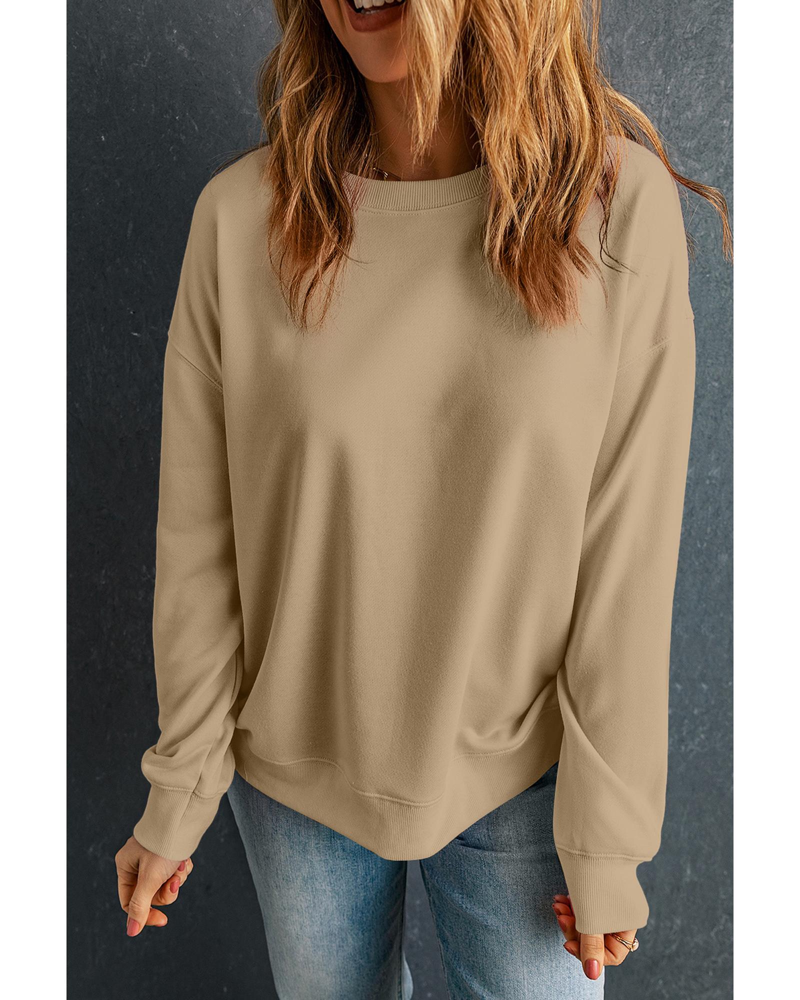 V539-AZEXDC25317184-16-2XL-202508280440-00 Khaki Solid Classic Crewneck Pullover Sweatshirt - 2XL - Image 1