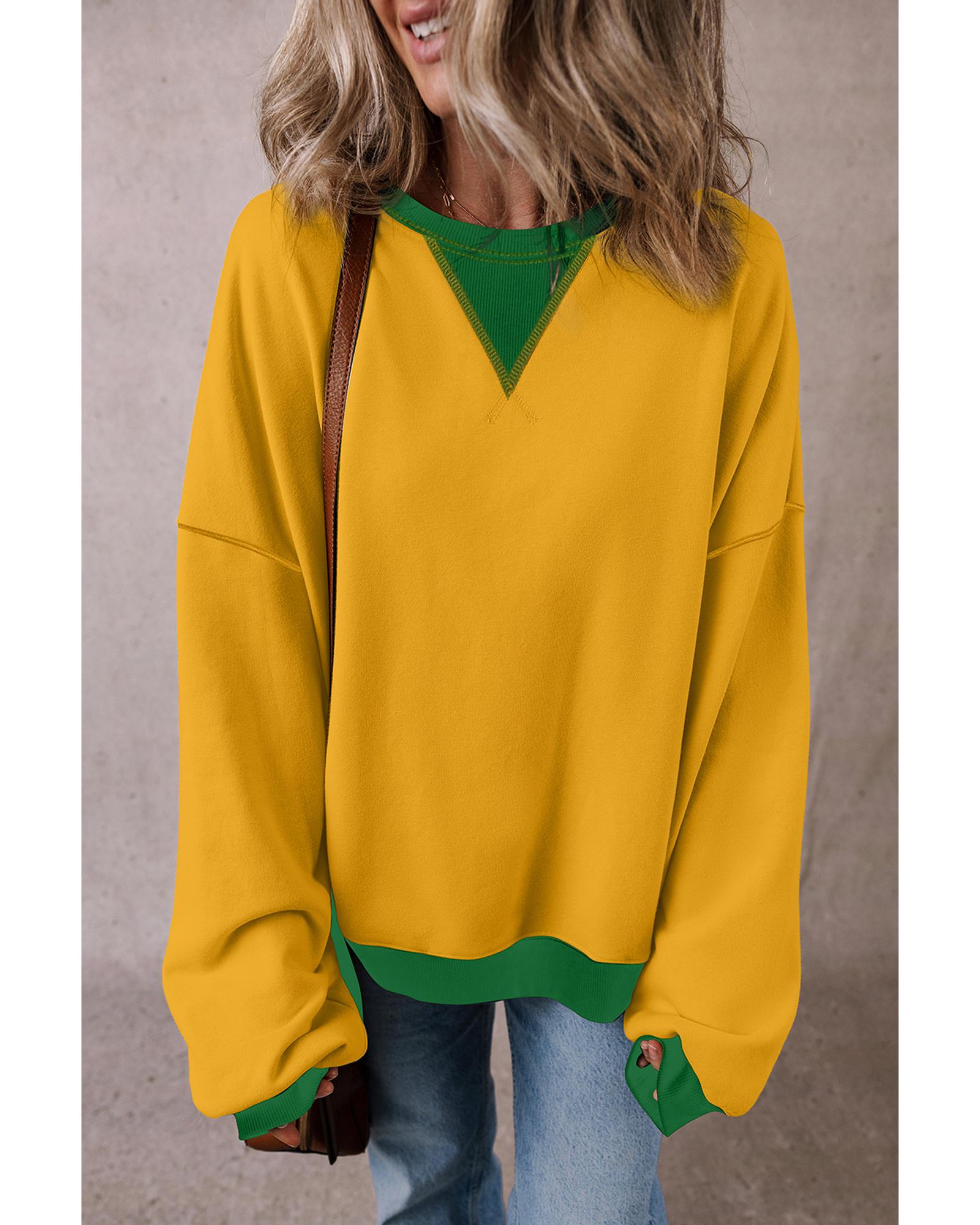V539-AZEXDC25317281-P307-2XL-202508271445-00 Ginger Color Block Patch Drop Shoulder Oversized Sweatshirt - 2XL - Image 1
