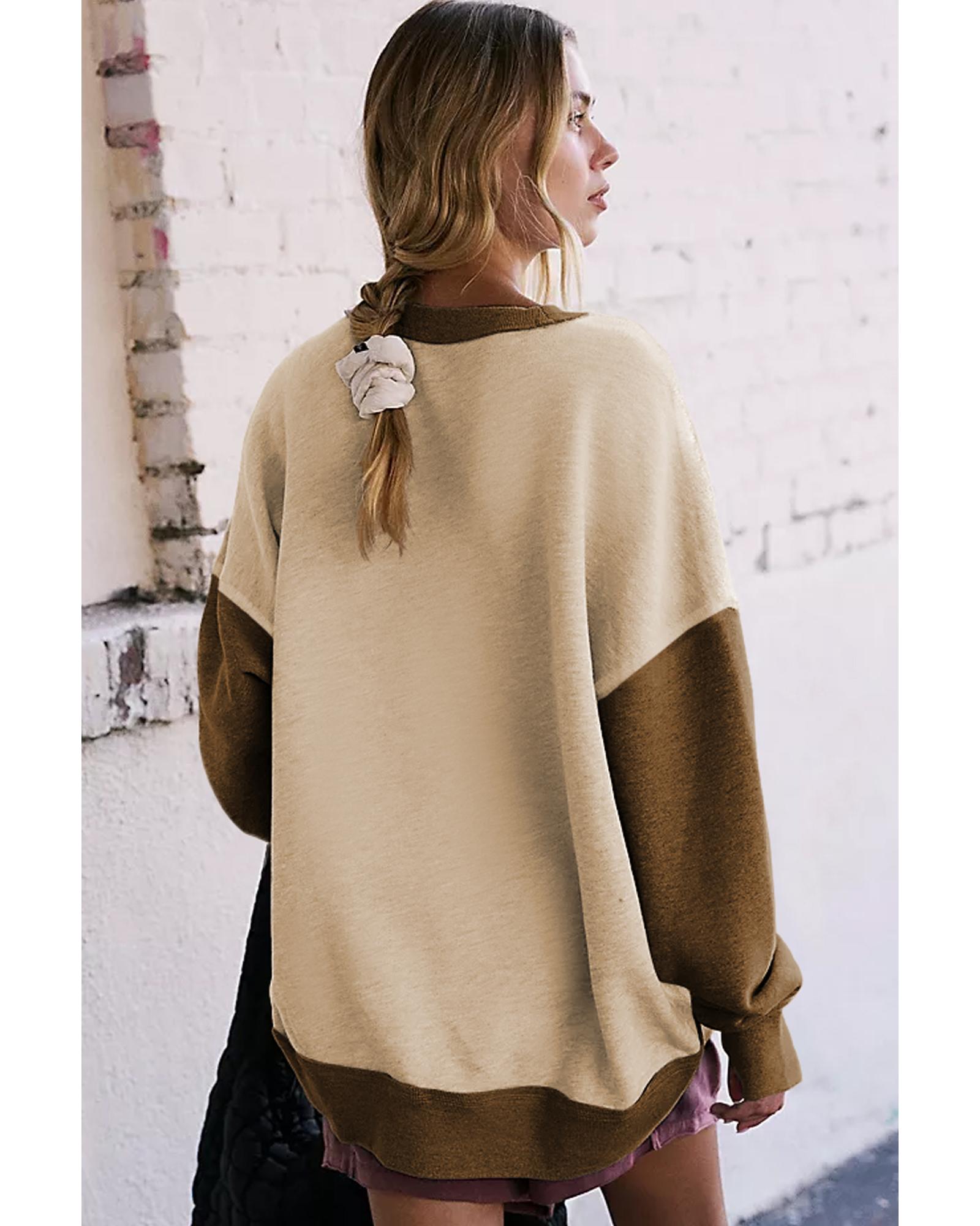V539-AZEXDC25317325-P18-L-202508300035-00 Apricot Color Block Thumbhole Sleeve Drop Shoulder Sweatshirt - L - Image 1