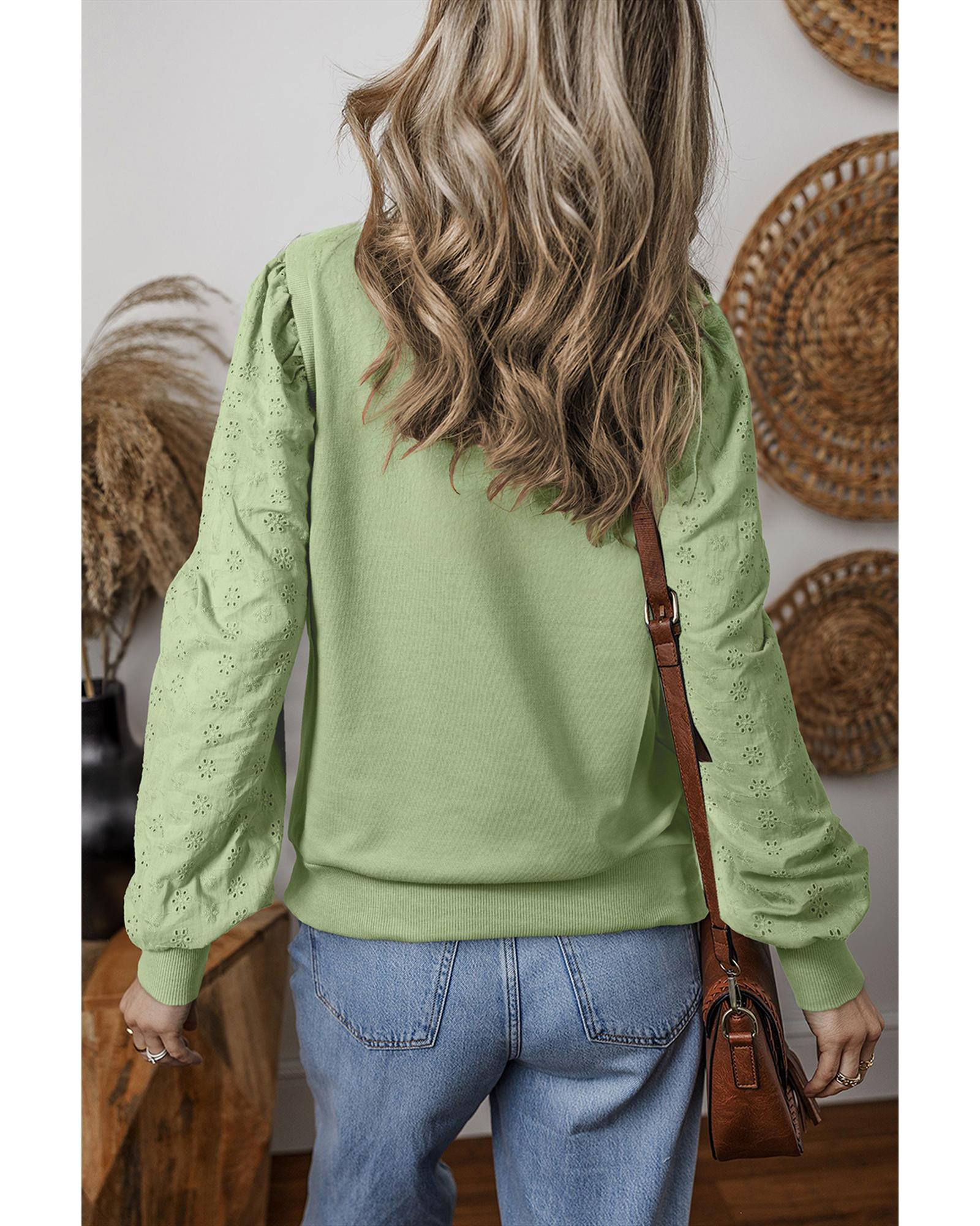 V539-AZEXDC25317344-P509-S-202506130715-00 Mist Green Solid Patchwork Sleeve Round Neck Sweatshirt - S - Image 1
