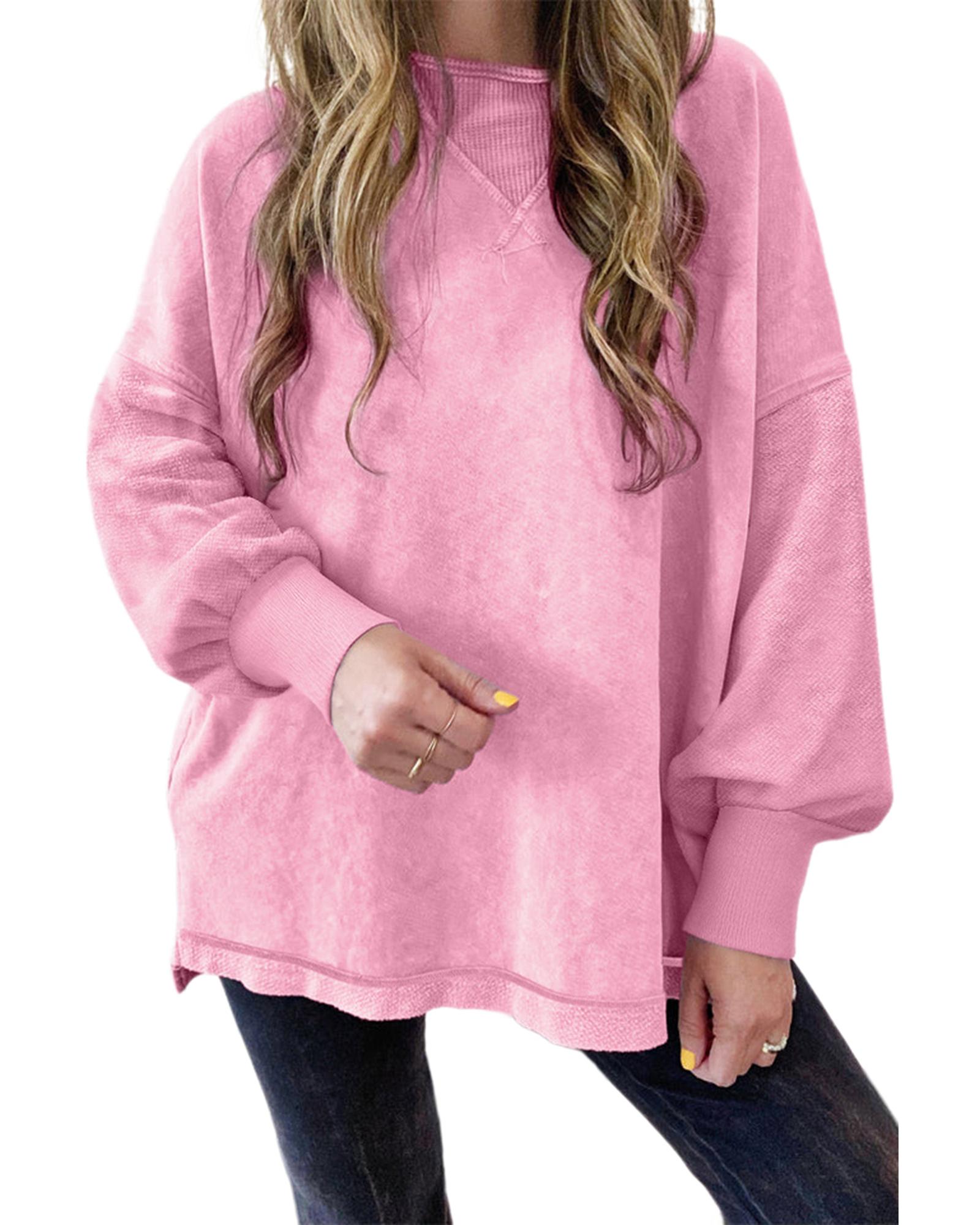 V539-AZEXDC25317475-P306-M-202508281335-00 Strawberry Pink Mineral Wash Drop Shoulder Pullover Sweatshirt - M - Image 1