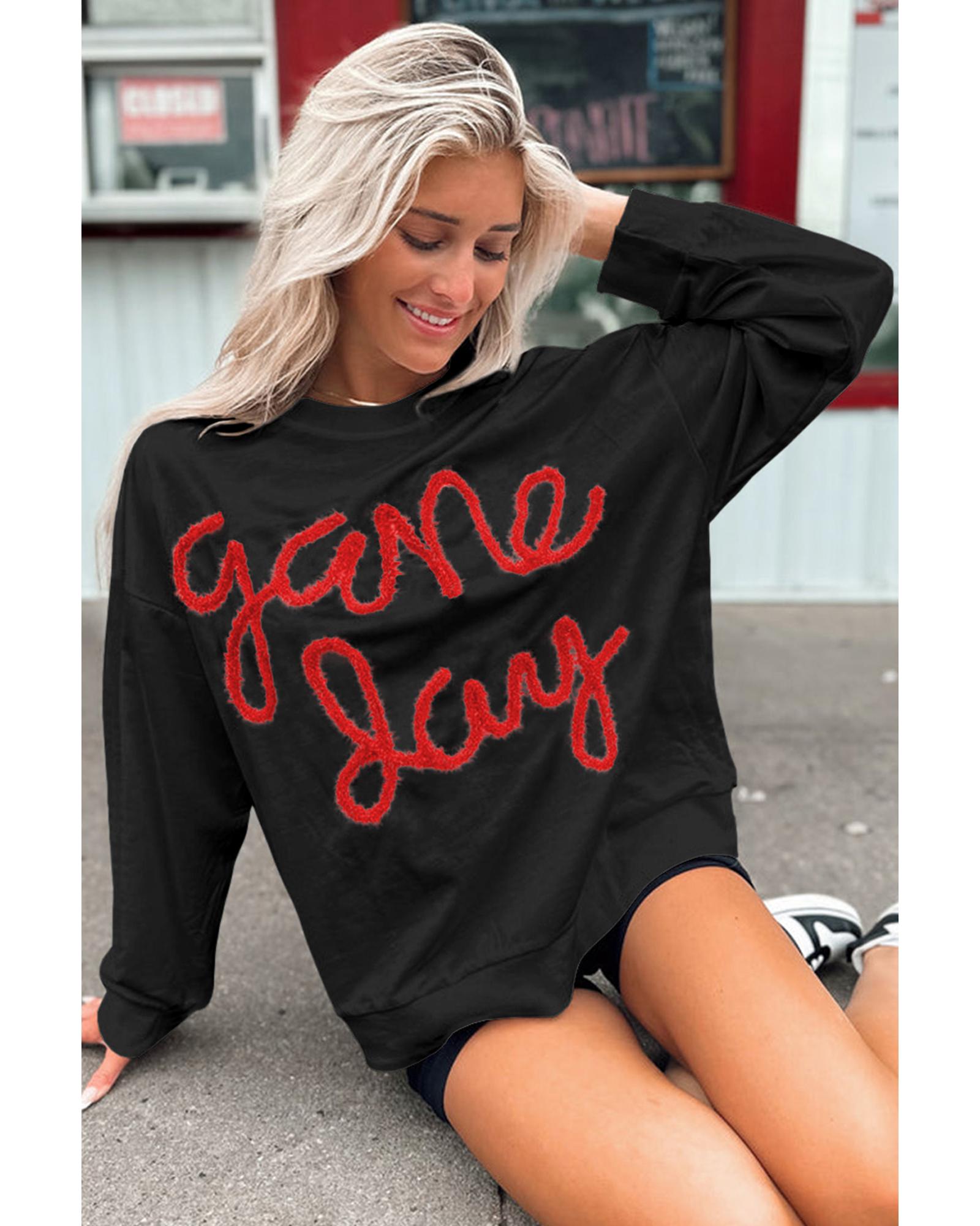 V539-AZEXDC25317536-P2-L-202508290135-00 Black Tinsel Game Day Drop Shoulder Graphic Sweatshirt - L - Image 1