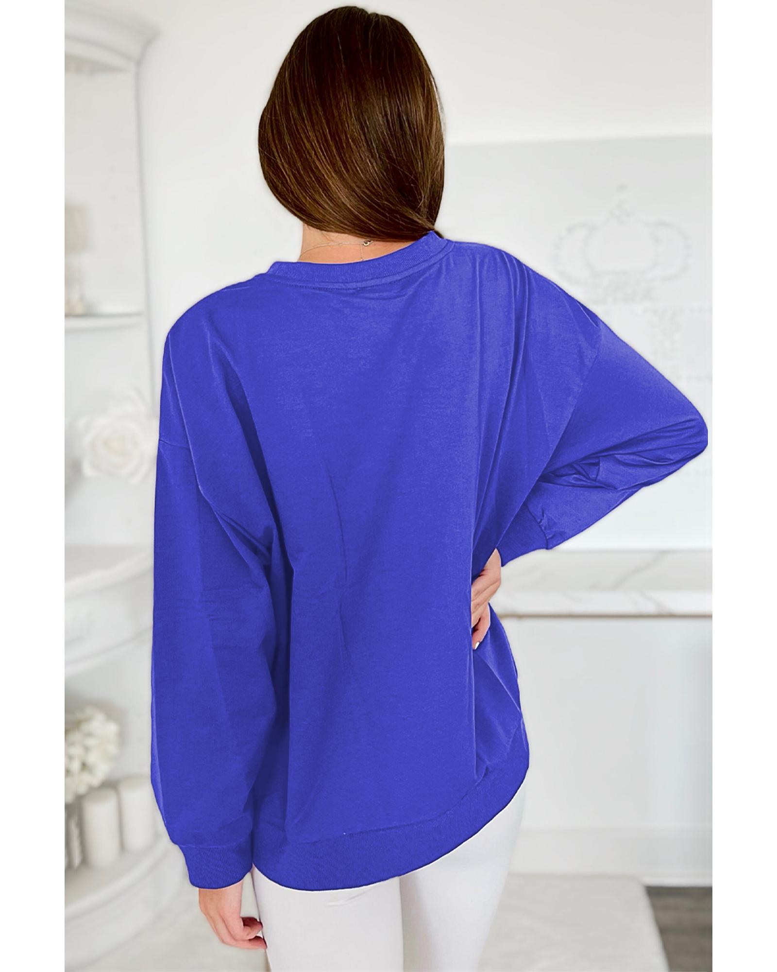 V539-AZEXDC25317536-P5-S-202506130441-00 Dark Blue Tinsel Game Day Drop Shoulder Graphic Sweatshirt - S - Image 1