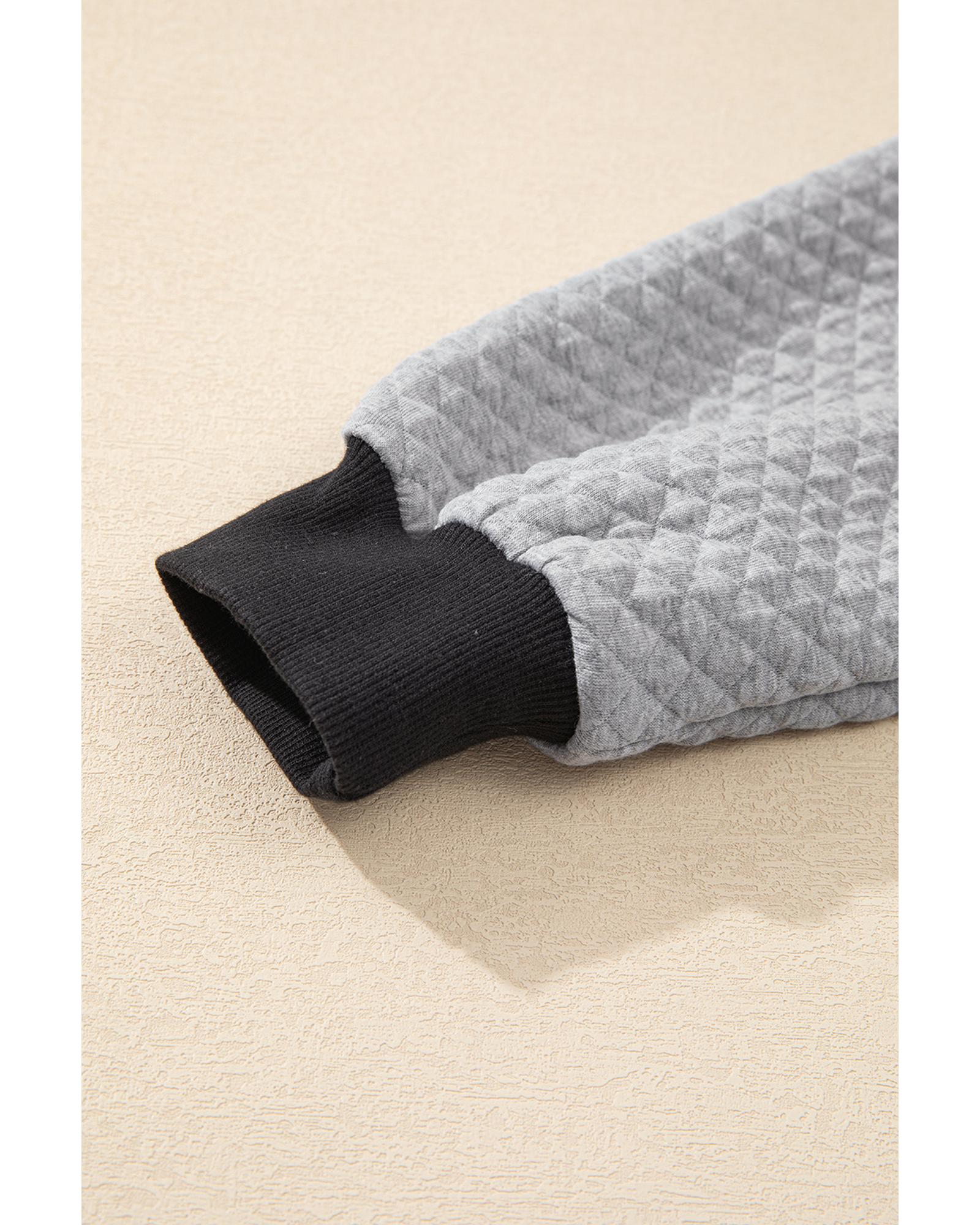 V539-AZEXDC25317577-P1011-L-202508280005-00 Light Grey Textured Colorblock Edge Buttoned Collar Sweatshirt - L - Image 1