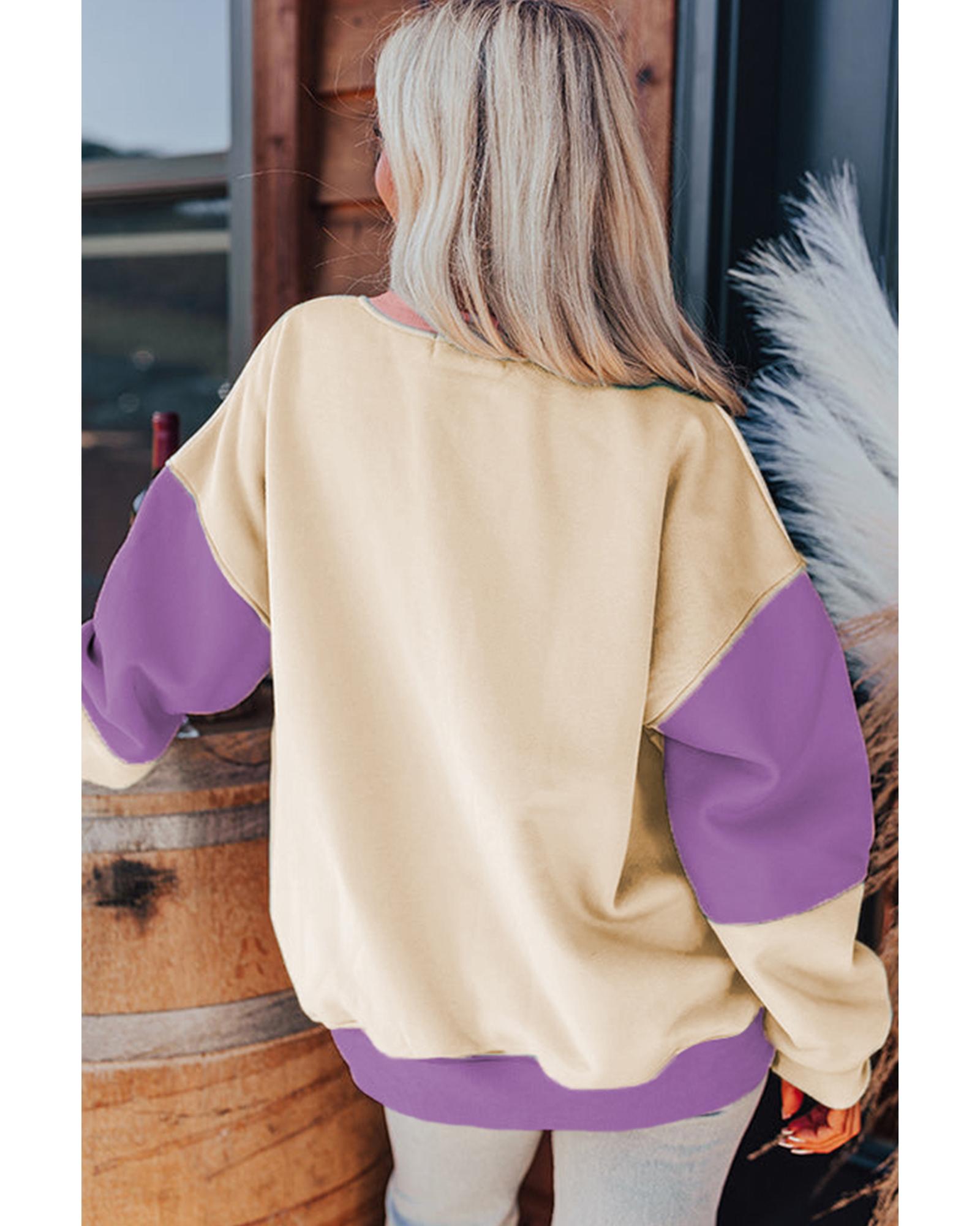 V539-AZEXDC25317584-P1208-2XL-202508271315-00 Meadow Mauve Colorblock Patchwork Drop Shoulder Sweatshirt - 2XL - Image 1