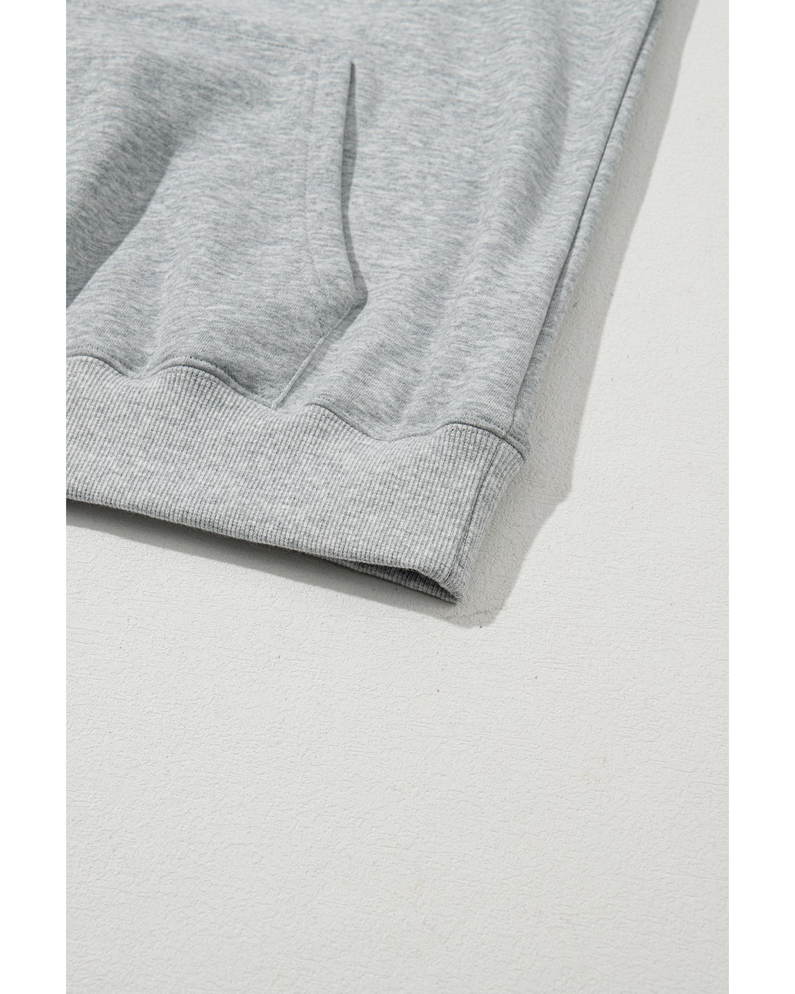 V539-AZEXDC25317668-P1011-M-202508300005-00 Light Grey Solid Color Fleece Lined Drawstring Hoodie with Pocket - M - Image 1