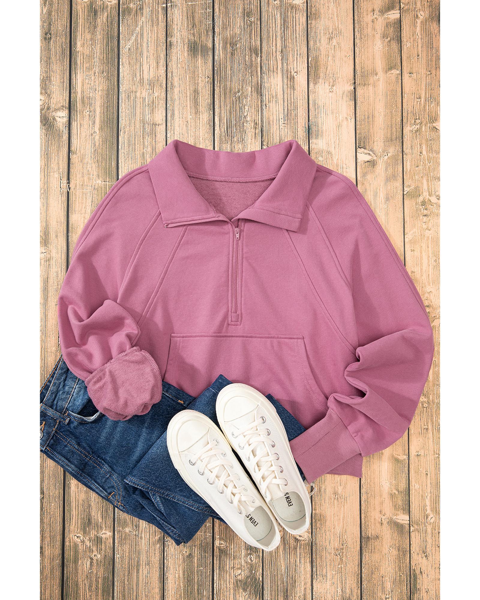 V539-AZEXDC25317835-P308-M-202508290155-00 Valerian Quarter Zip Stand Neck Kangaroo Pocket Sweatshirt - M - Image 1