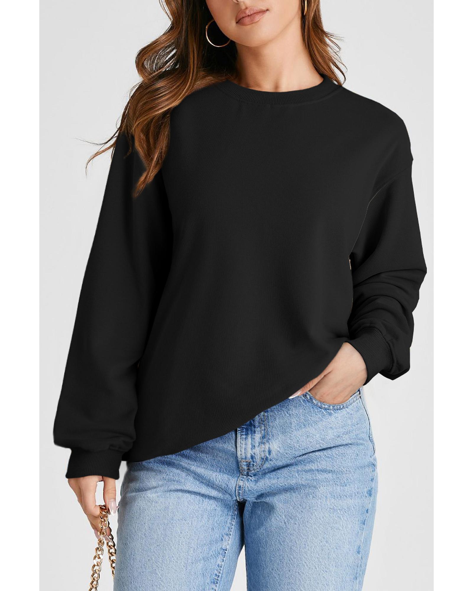 V539-AZEXDC25317836-P2-XL-202508290145-00 Black Plain Drop Shoulder Crewneck Pullover Sweatshirt - XL - Image 1