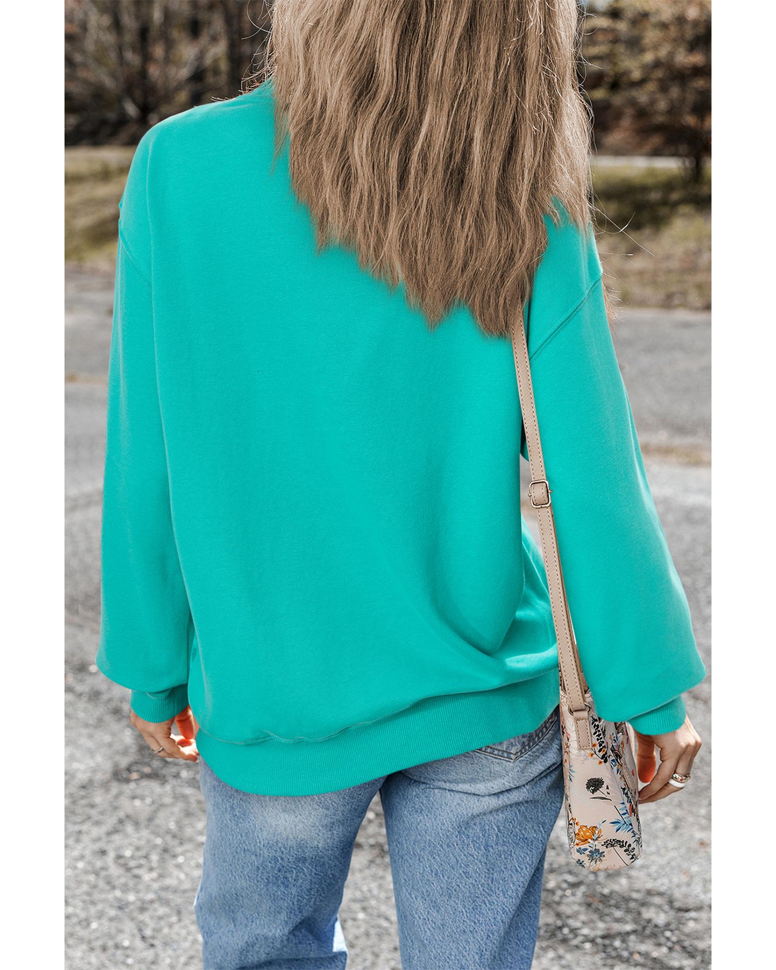 V539-AZEXDC25317836-P504-L-202508291520-00 Aruba Blue Plain Drop Shoulder Crewneck Pullover Sweatshirt - L - Image 1