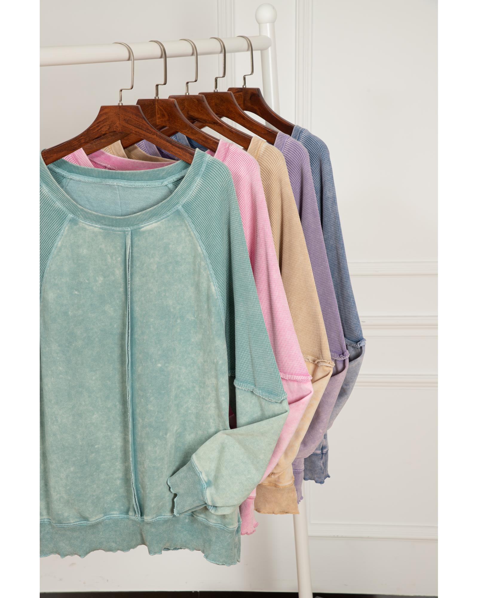 V539-AZEXDC25317848-P4016-XL-202508280010-00 Light French Beige Solid Waffle Knit Patchwork Raglan Sleeve Sweatshirt - XL - Image 1