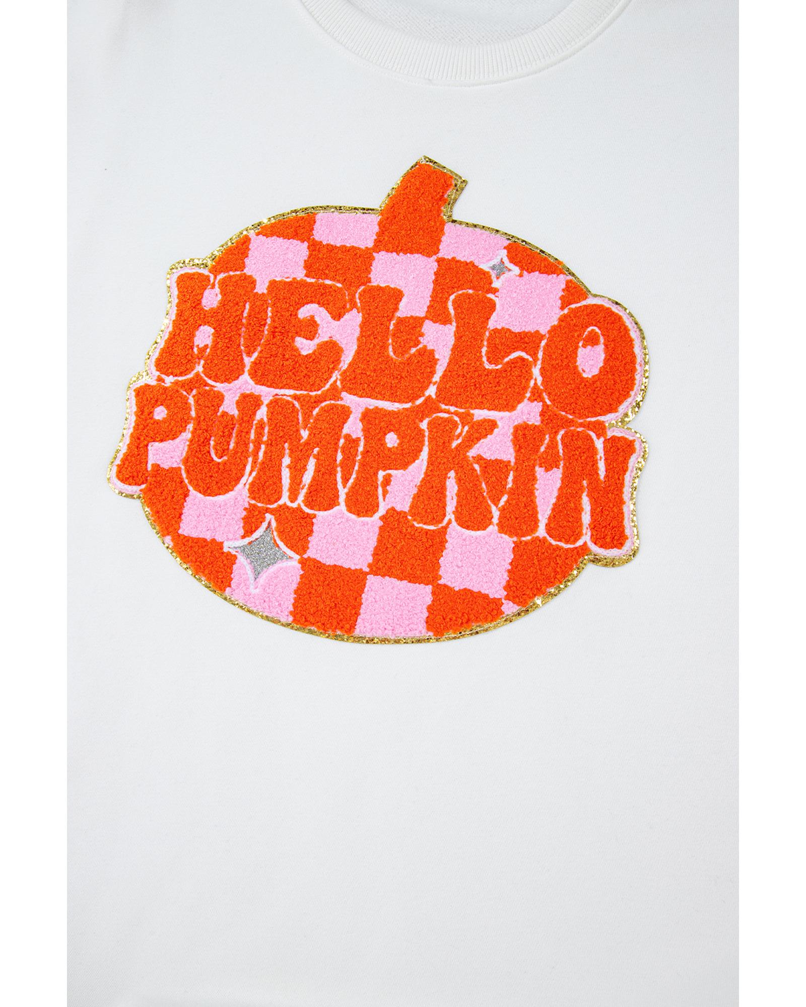 V539-AZEXDC25317907-P101-M-202508291820-00 White Terry Halloween Pumpkin Patched Pattern Pullover Sweatshirt - M - Image 1