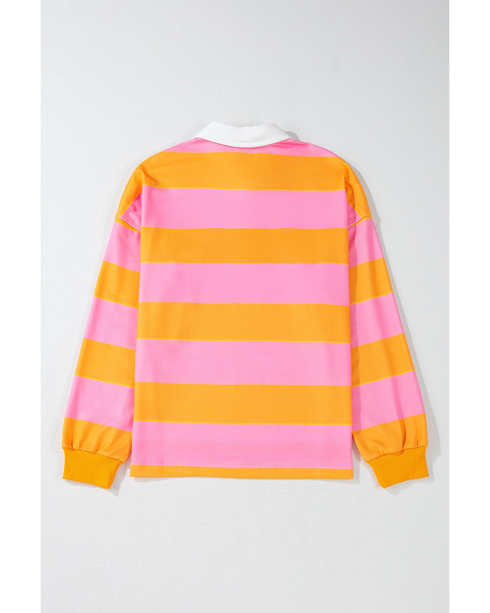 V539-AZEXDC25318071-P719-L-202508300615-00 Yellow Stripe Color Block Polo Collar Sweatshirt - L - Image 1