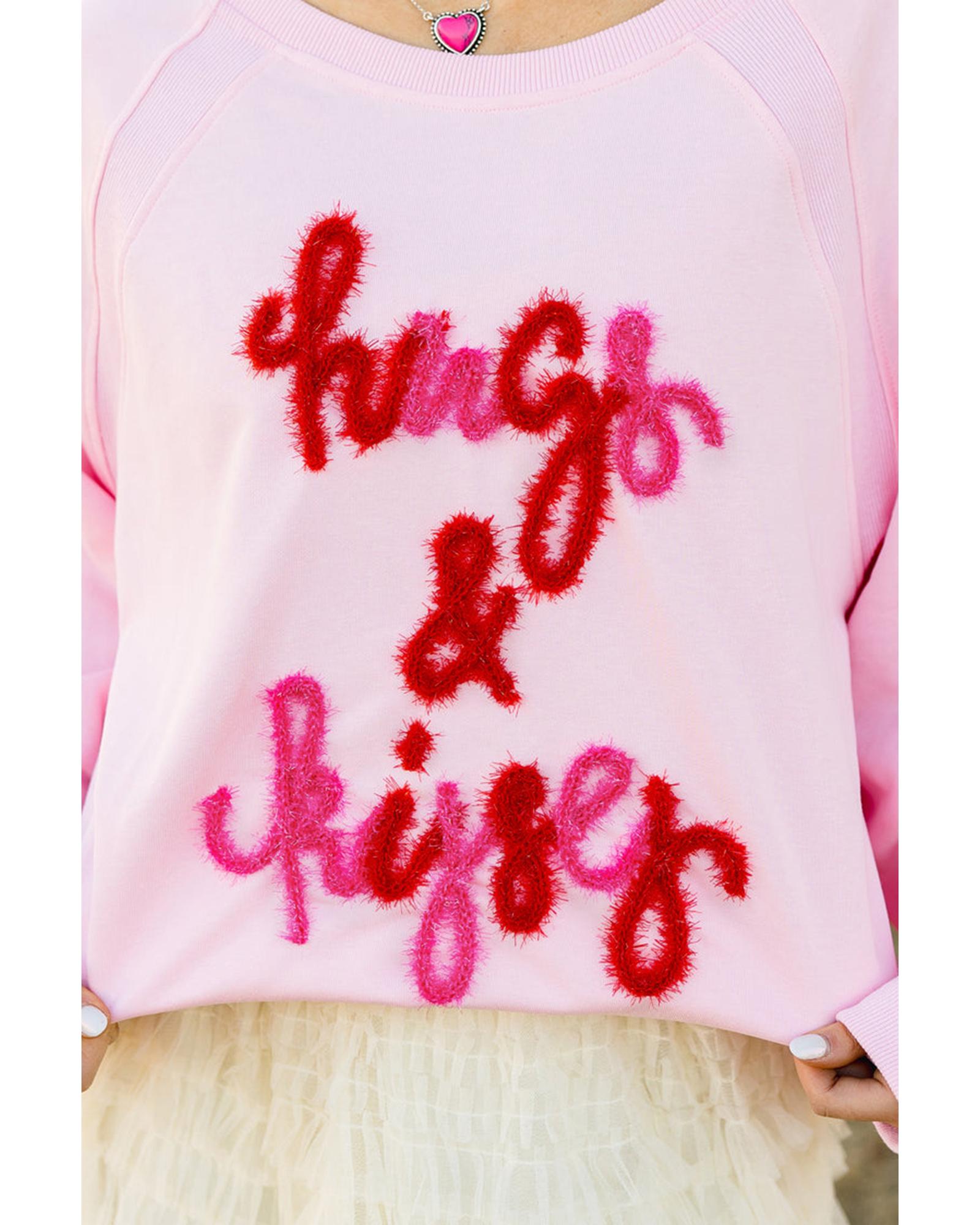 V539-AZEXDC25318167-P10-XL-202508281750-00 Pink Hugs and Kisses Pop Up Embroidered Raglan Sleeve Sweatshirt - XL - Image 1