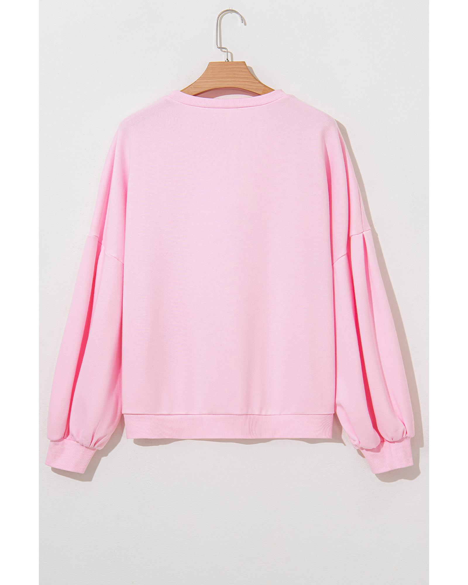 V539-AZEXDC25318216-P1010-3XL-202508280140-00 Light Pink Embroidered Bow Lantern Sleeve Oversized Pullover Sweatshirt - 3XL - Image 1
