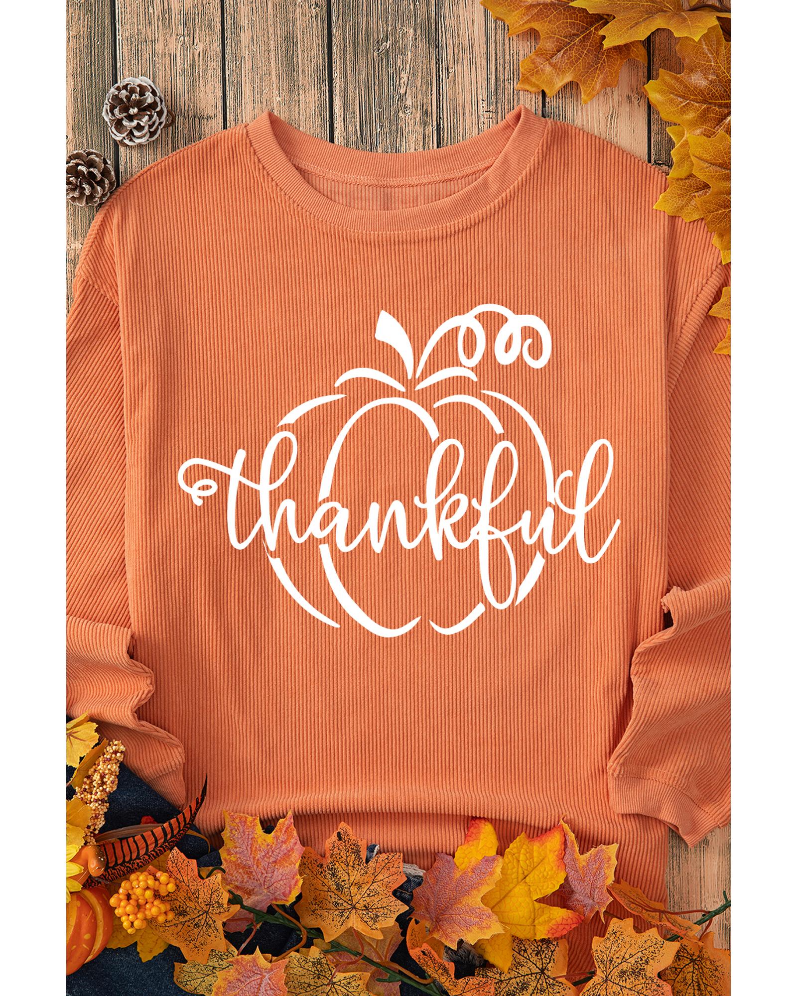 V539-AZEXDC25318364-2014-S-202506130430-00 Orange Pumpkin thankful Graphic Corded Thanksgiving Sweatshirt - S - Image 1