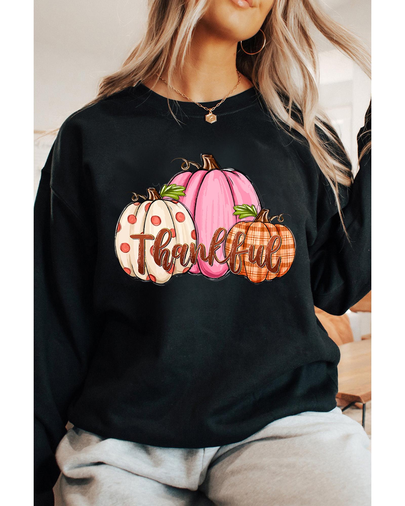 V539-AZEXDC25318443-P2-L-202508270255-00 Black Pumpkin Thankful Drop Shoulder Thanksgiving Pullover Sweatshirt - L - Image 1