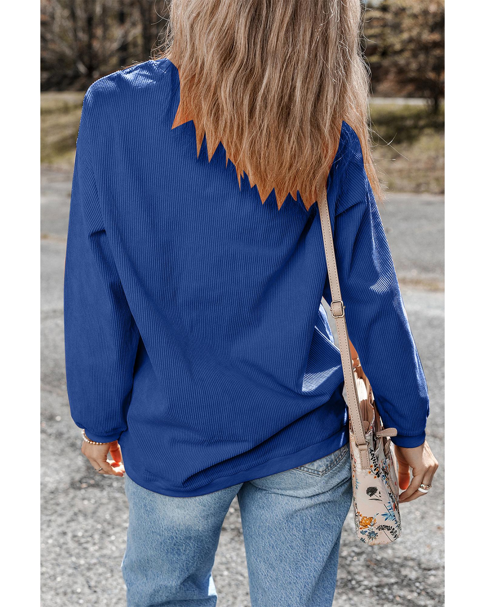V539-AZEXDC25318641-P5-2XL-202508280025-00 Dark Blue GAME DAY Glitter Detail Ribbed Drop Shoulder Sweatshirt - 2XL - Image 1