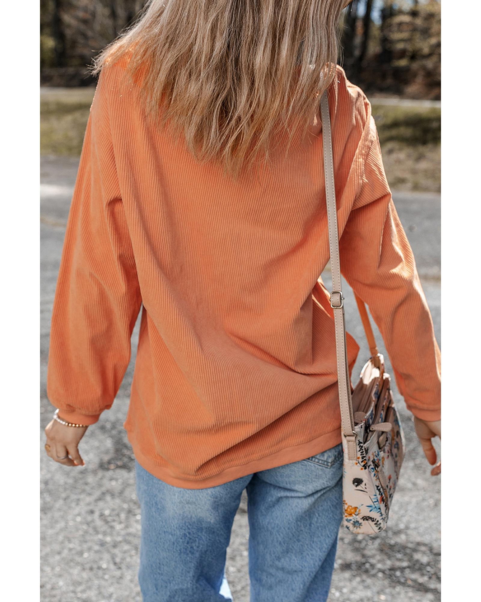 V539-AZEXDC25318688-2014-XL-202508281140-00 Orange Thankful Ribbed Crew Neck Thanksgiving Sweatshirt - XL - Image 1