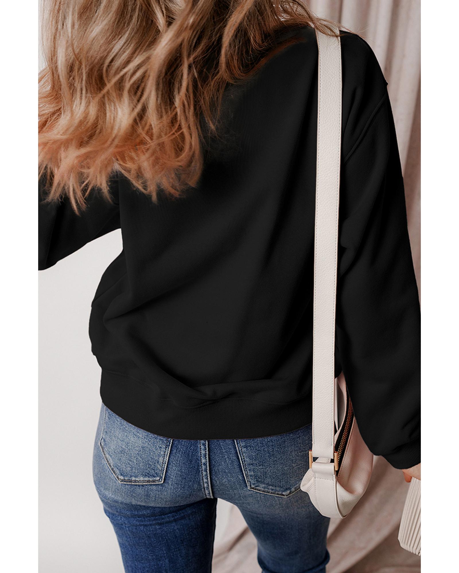 V539-AZEXDC25318689-P2-L-202508281740-00 Black Glitter SPOOKY Ghost Pattern Crew Neck Halloween Sweatshirt - L - Image 1