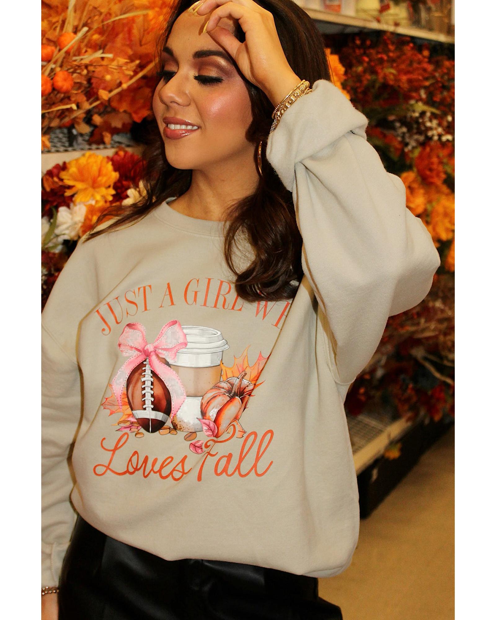 V539-AZEXDC25318739-P6016-S-202506130935-00 Parchment Just a Girl Who Loves Fall Printed Sweatshirt - S - Image 1