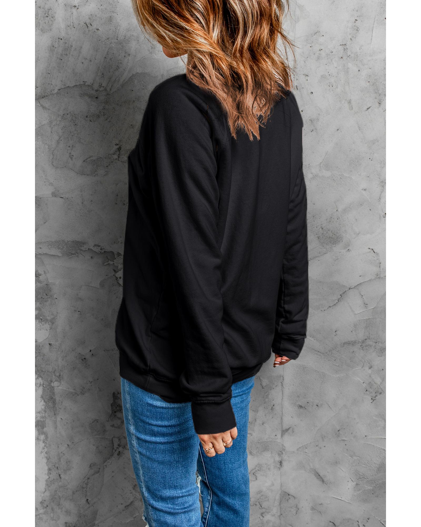 V539-AZEXDC25318872-2-S-202506131117-00 Black Rhinestone Christmas Tree Graphic Pullover Sweatshirt - S - Image 1