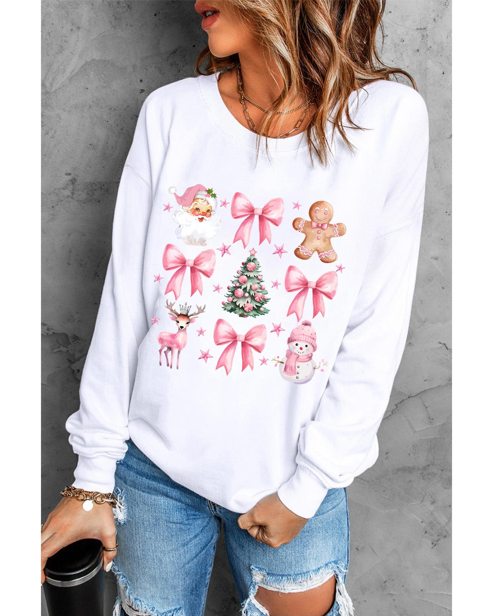V539-AZEXDC25318880-15-M-202508300615-00 Beige Christmas Theme Pattern Pullover Sweatshirt - M - Image 1
