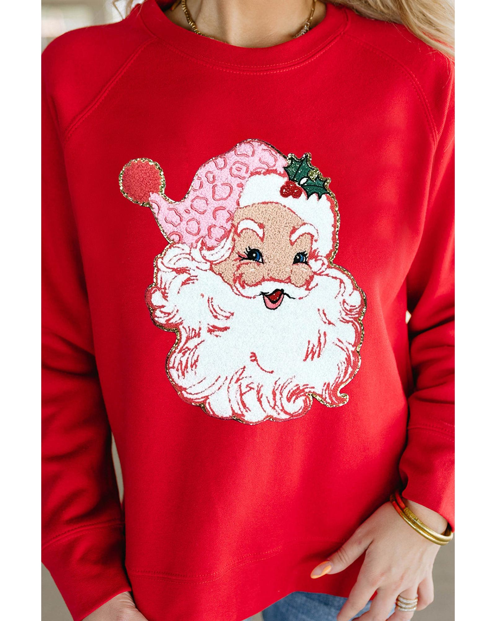 V539-AZEXDC25318957-3-S-202508292100-00 Red Santa Claus Graphic Crewneck Raglan Sleeve Christmas Sweatshirt - S - Image 1