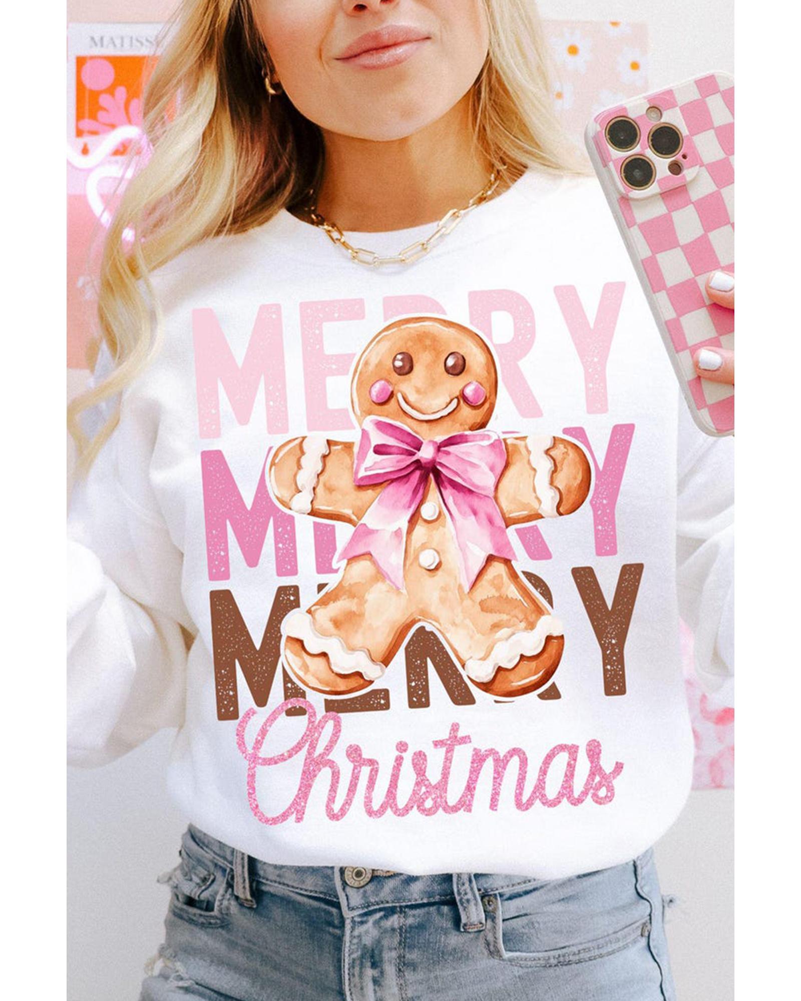 V539-AZEXDC25319078-15-2XL-202508281730-00 Beige Merry Christmas Gingerbread Man Graphic Sweatshirt - 2XL - Image 1