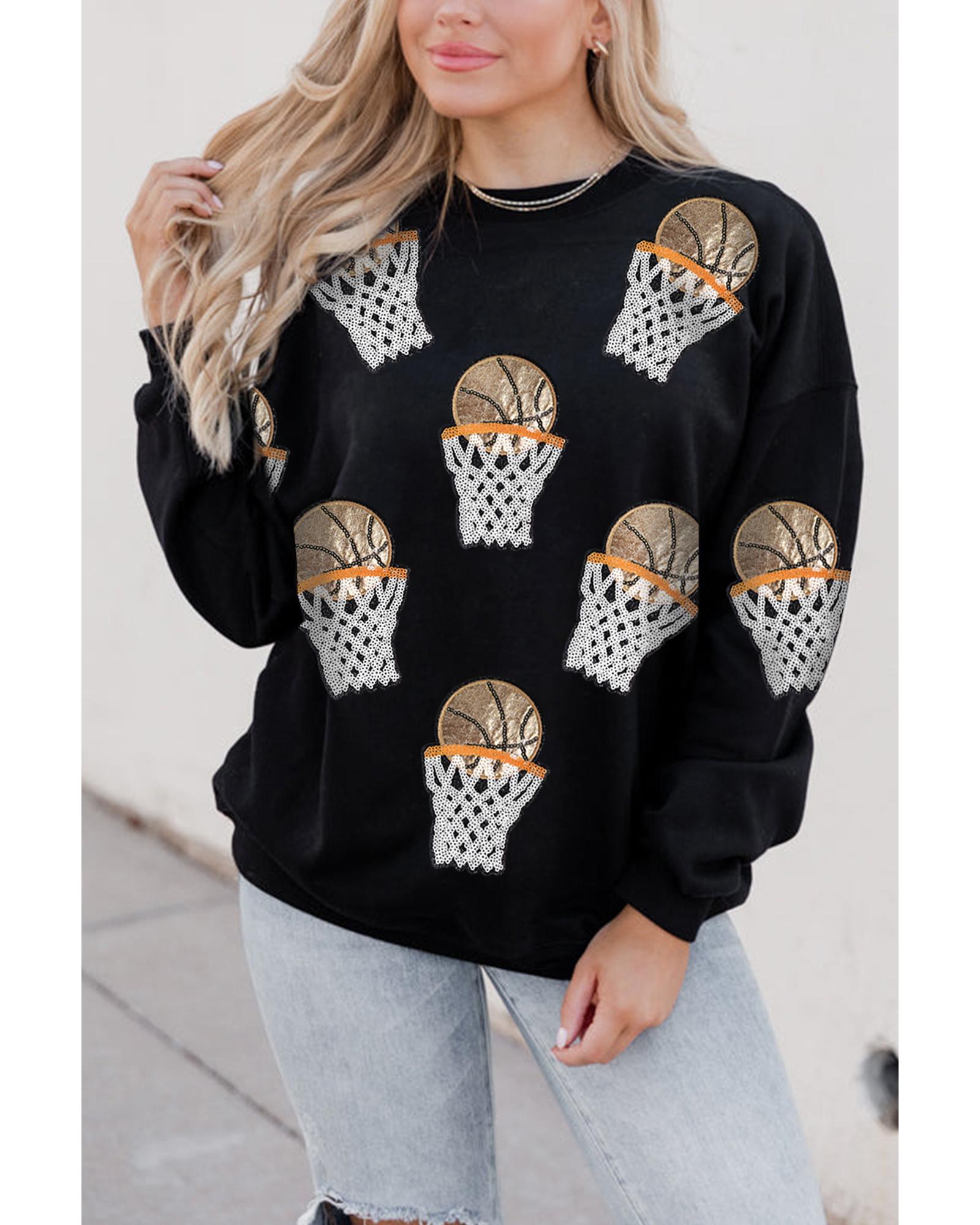 V539-AZEXDC25319169-2-XL-202508280810-00 Black Basketball Patched Game Day Crew Neck Graphic Sweatshirt - XL - Image 1