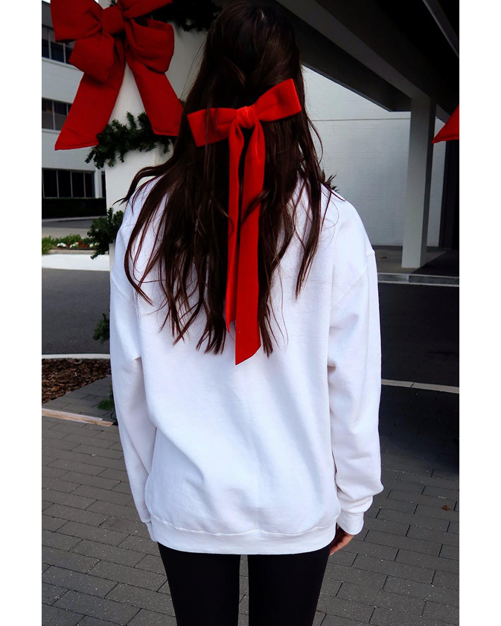 V539-AZEXDC25319224-15-S-202506131111-00 White Diverse Bow Embroidery Drop Shoulder Sweatshirt - S - Image 1