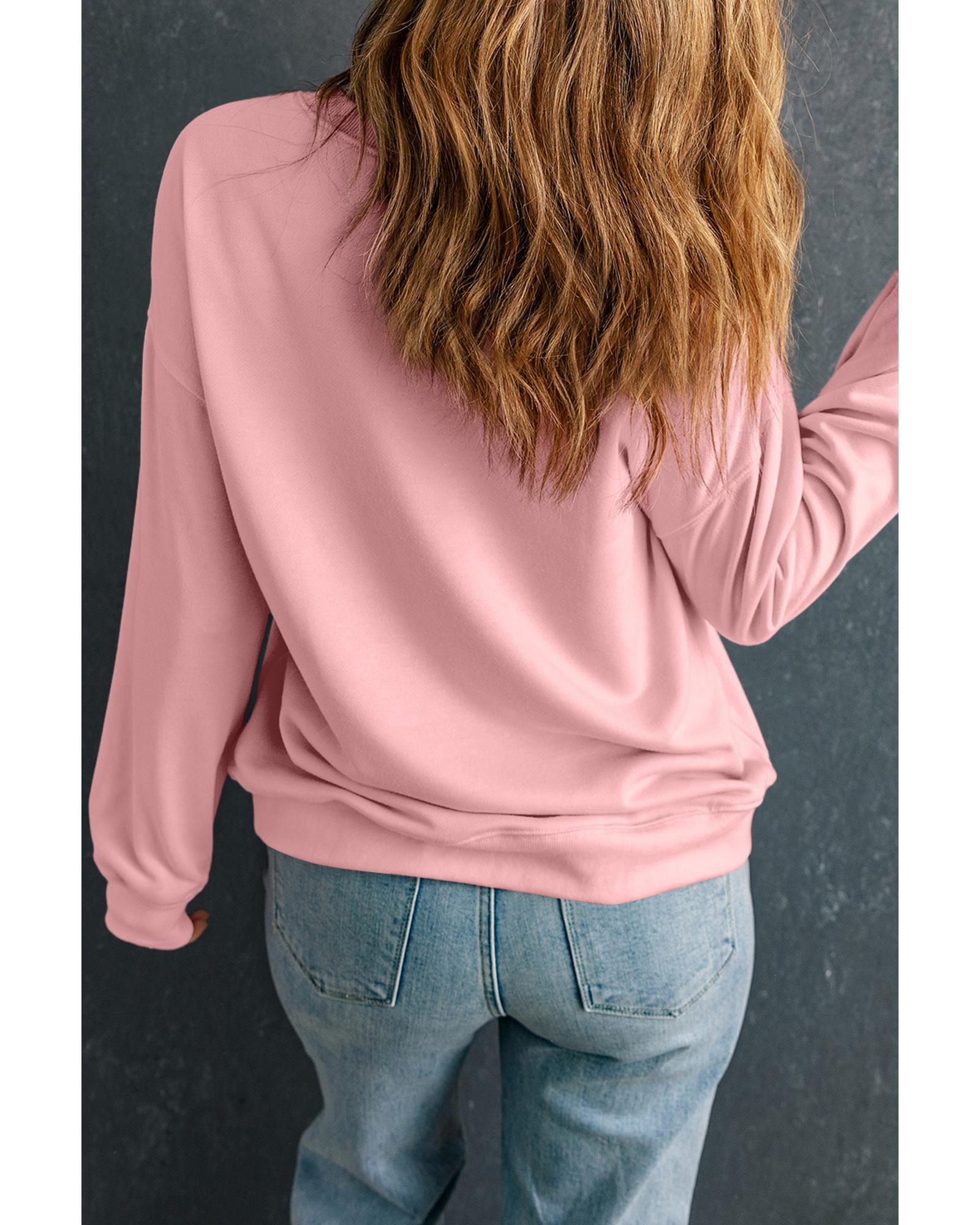 V539-AZEXDC25319270-10-L-202508291315-00 Pink Sequin Heart XOXO Graphic Drop Shoulder Valentines Sweatshirt - L - Image 1