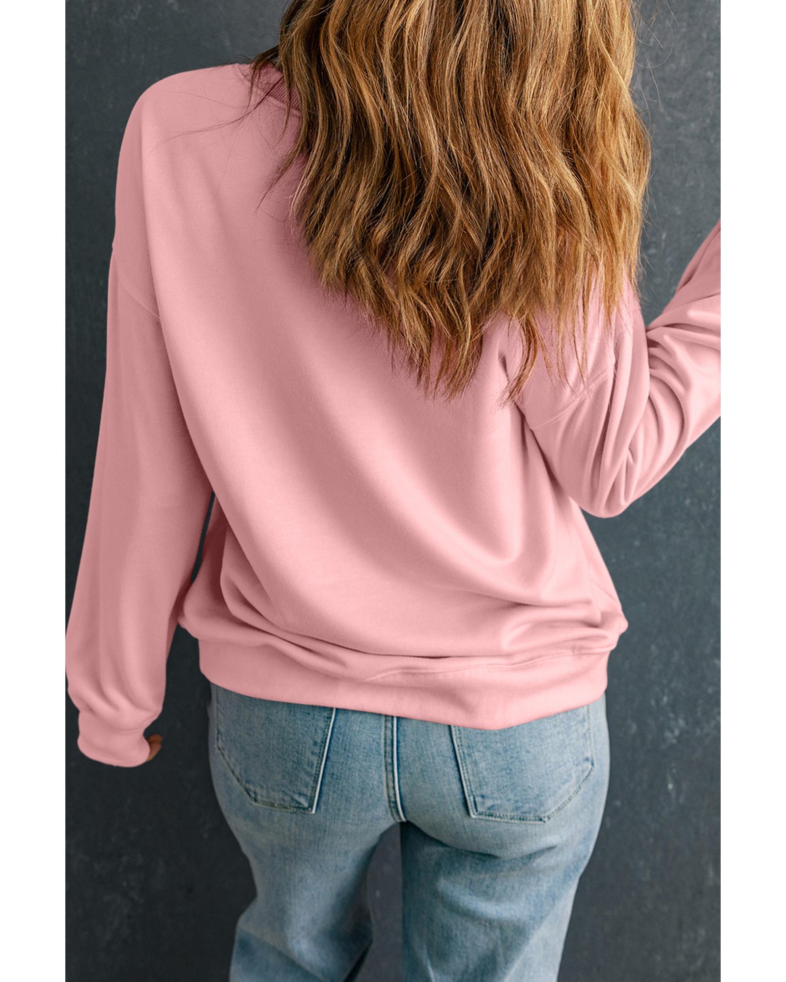 V539-AZEXDC25319281-10-XL-202508282155-00 Pink LOVE Graphic Drop Shoulder Valentines Pullover Sweatshirt - XL - Image 1