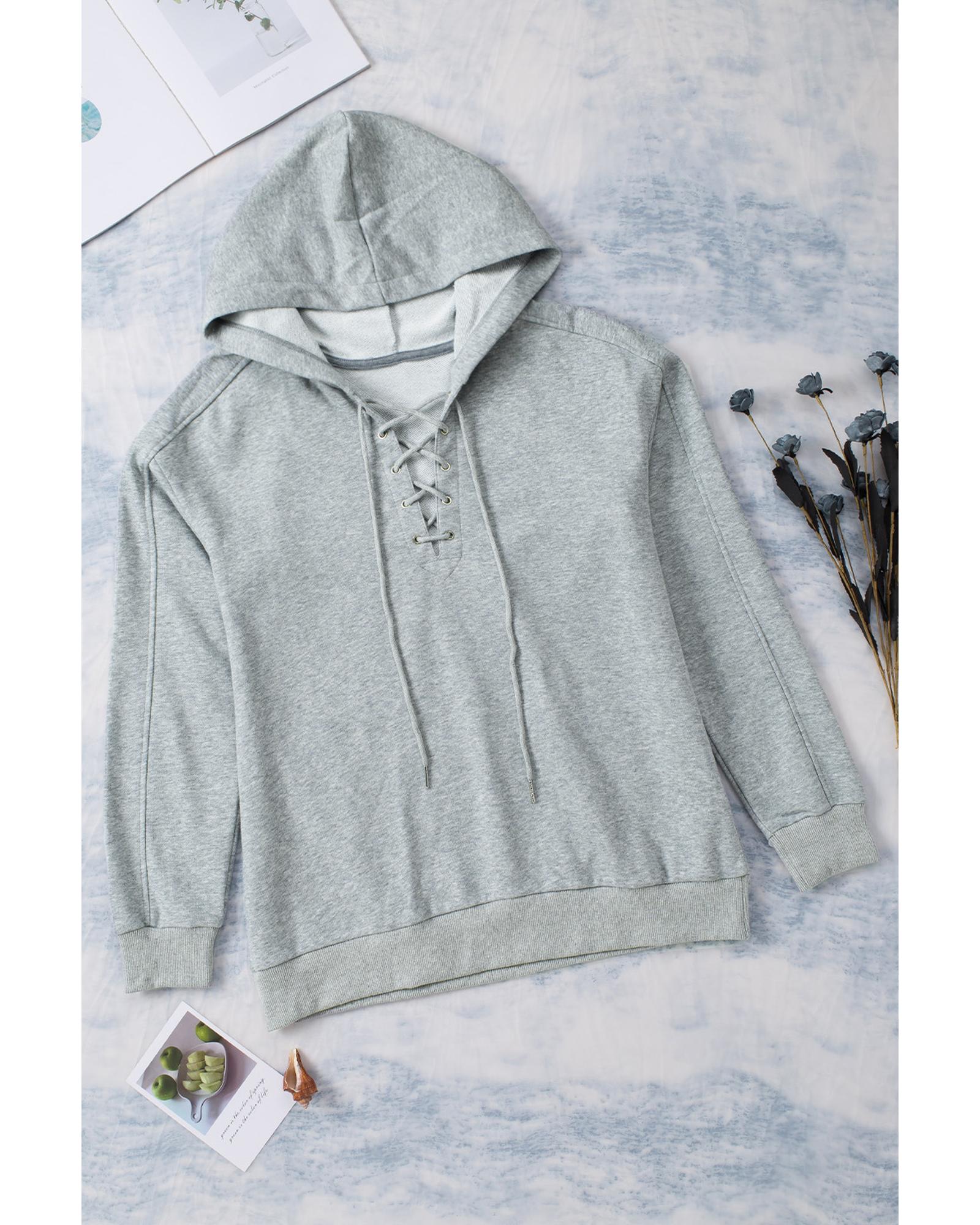 V539-AZEXDC2537924-11-L-202508291225-00 Azura Exchange Lace-up Grey Casual Hoodie - L - Image 1